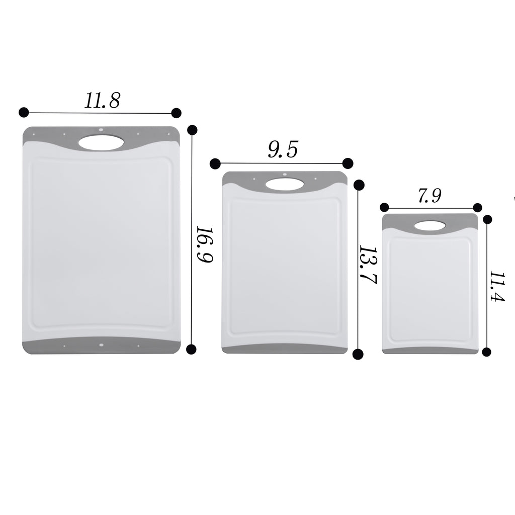 Mainstays 3-Piece Non-Slip Poly Cutting Boards, 50% Recycled PP, 16.9"x 11.8", 13.7" x 9.5", 11.4" x 7.9", White&Silv... - Image 2