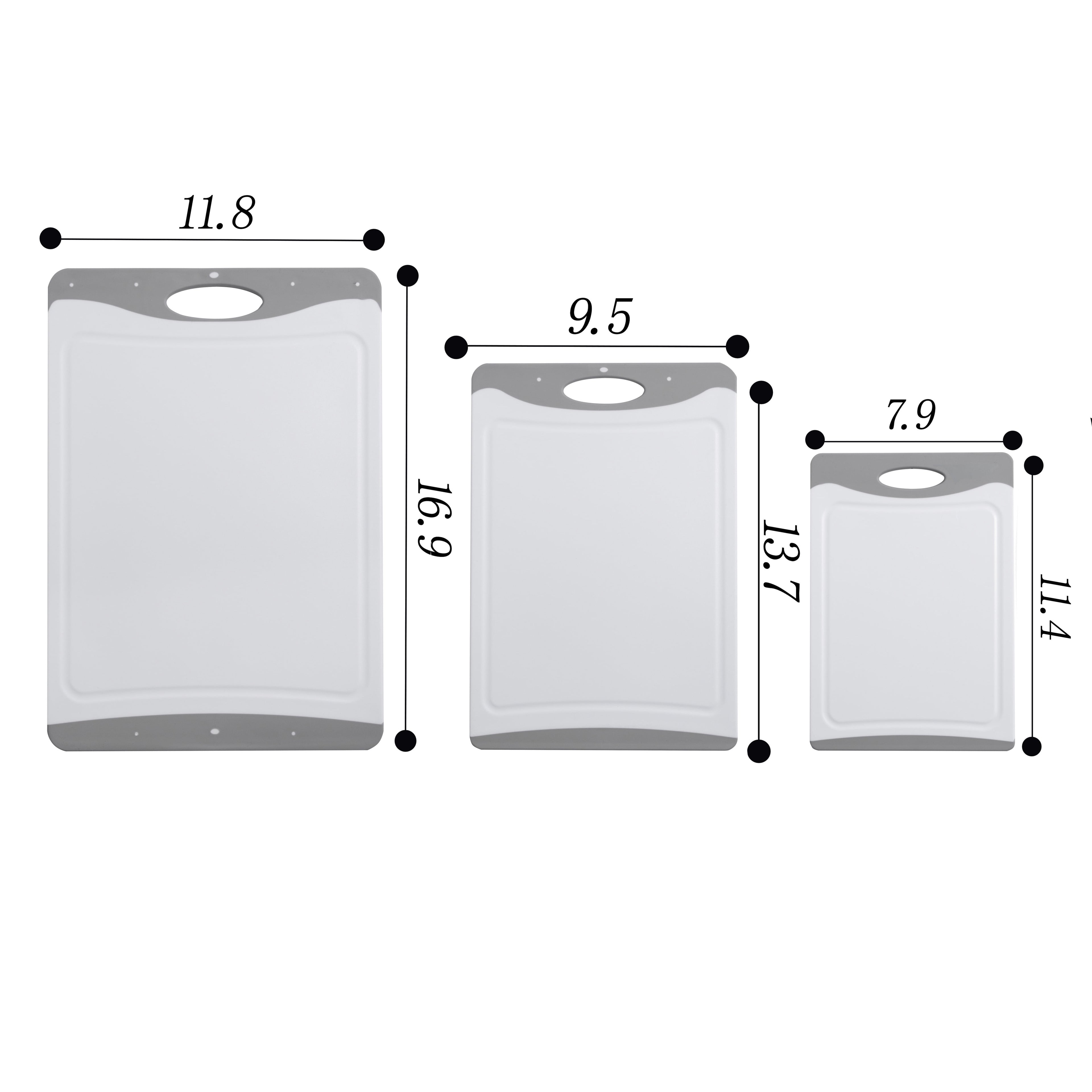 Mainstays 3-Piece Non-Slip Poly Cutting Boards, 50% Recycled PP, 16.9"x 11.8", 13.7" x 9.5", 11.4" x 7.9", White&Silv... - Image 2