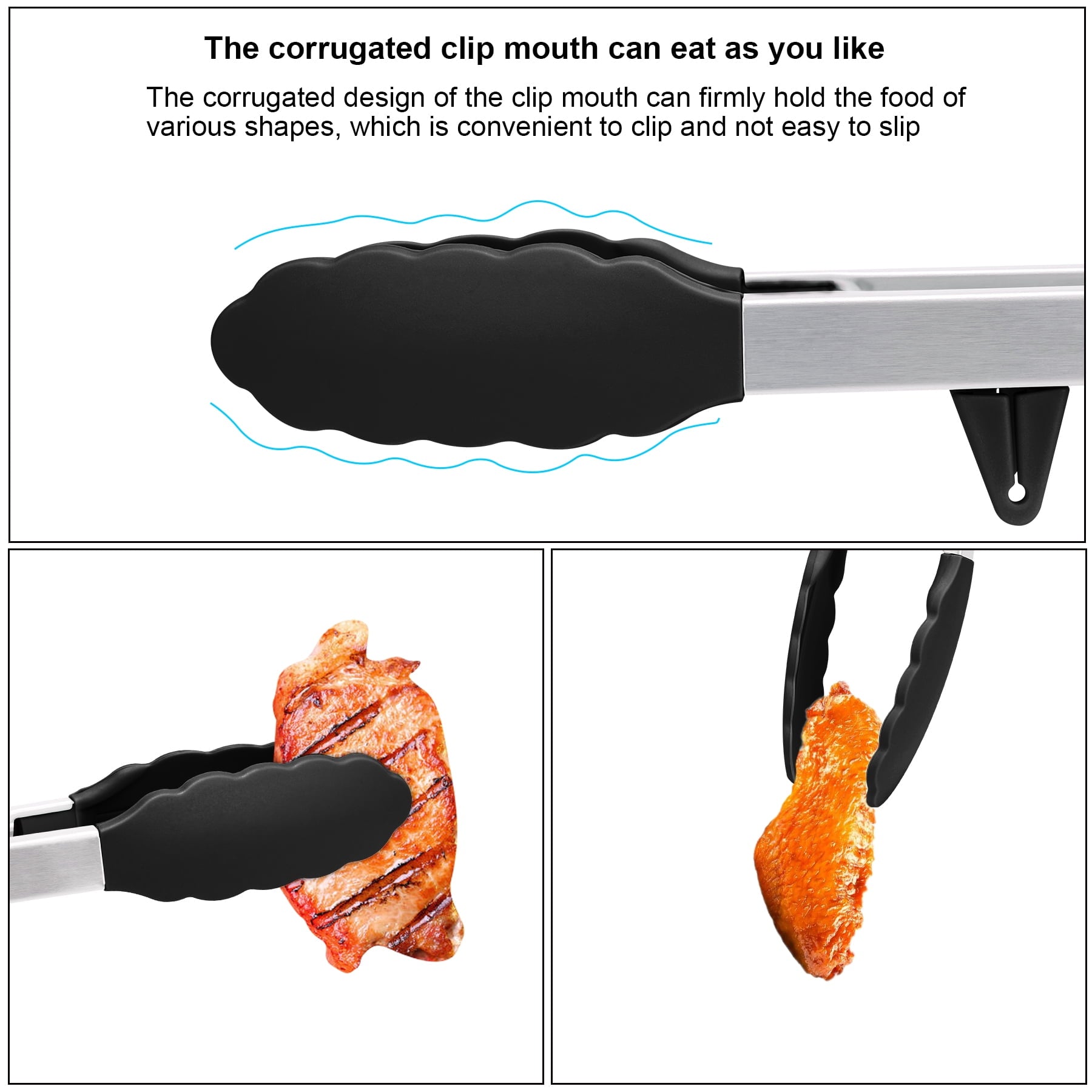4in1 Stainless Steel Kitchen Food Tongs Set for Cooking with BPA Free Silicone Tips, Toaster Steak Pie Pizza Pasta Sp... - Image 6