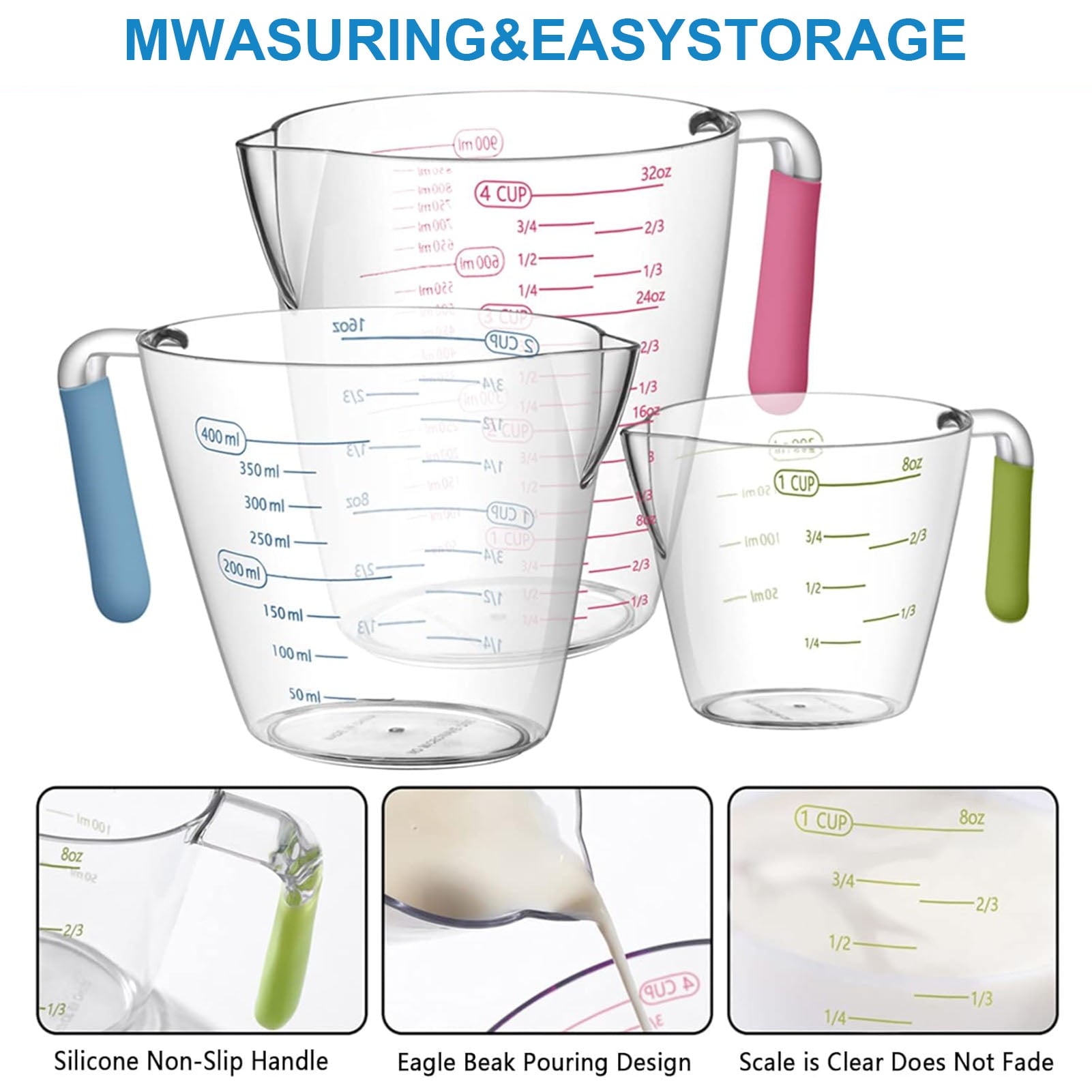 Square 14-Piece Measuring Cups and Spoons Set, Nesting Stainless Steel Measuring Cups Spoons with Plastic Measuring C... - Image 2