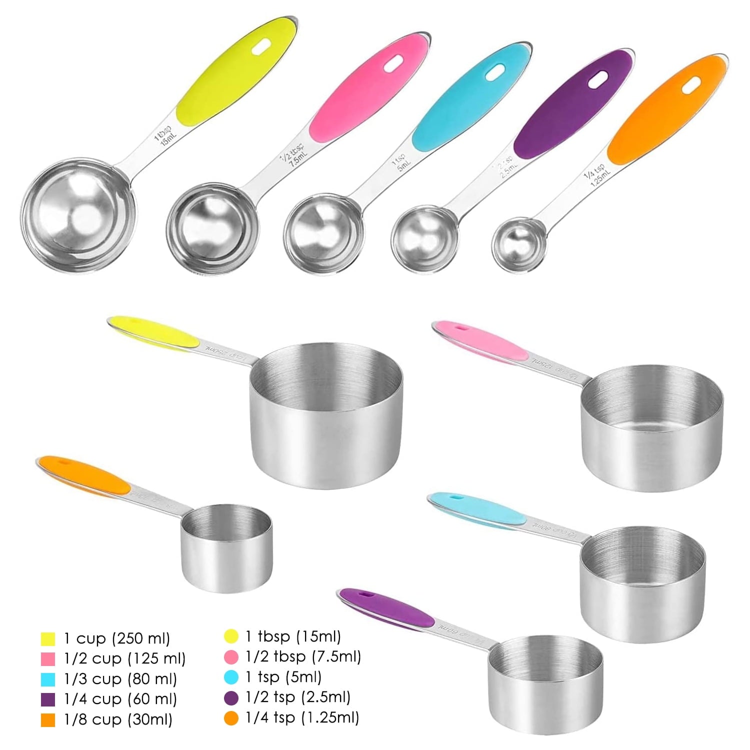 Howarmer Stainless Steel Measuring Cups and Spoons Set, 10 Piece Measuring Spoons and Cups with Soft Silicone Handles... - Image 2
