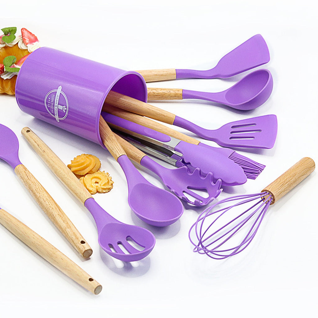 EGYMEN 12Pcs Cooking Kitchen Utensils Set with Holder,Wooden Handles Cooking Tool,BPA Free,Non Toxic Turner Tongs Spa... - Image 6