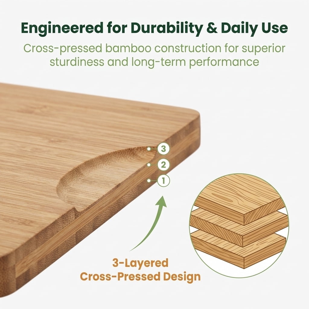 BEINGMATE Care Bamboo Cutting Board, Durable Wood Cutting Boards for Kitchen with Deep Juice Grooves & Built-in Handl... - Image 2