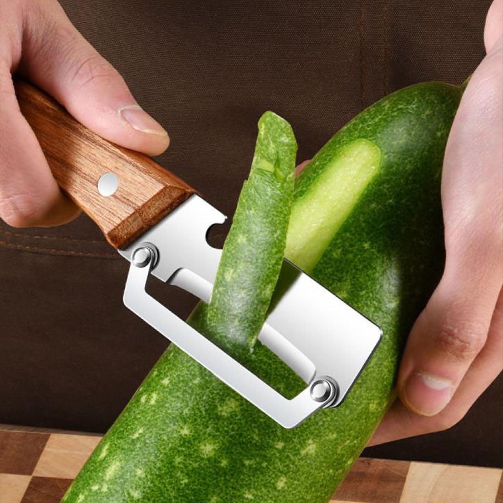 Multifunctional Stainless Steel Vegetable Peeler with Large Blade Opening, Ergonomic Wood Handle, Bottle Opener, 7.48... - Image 4