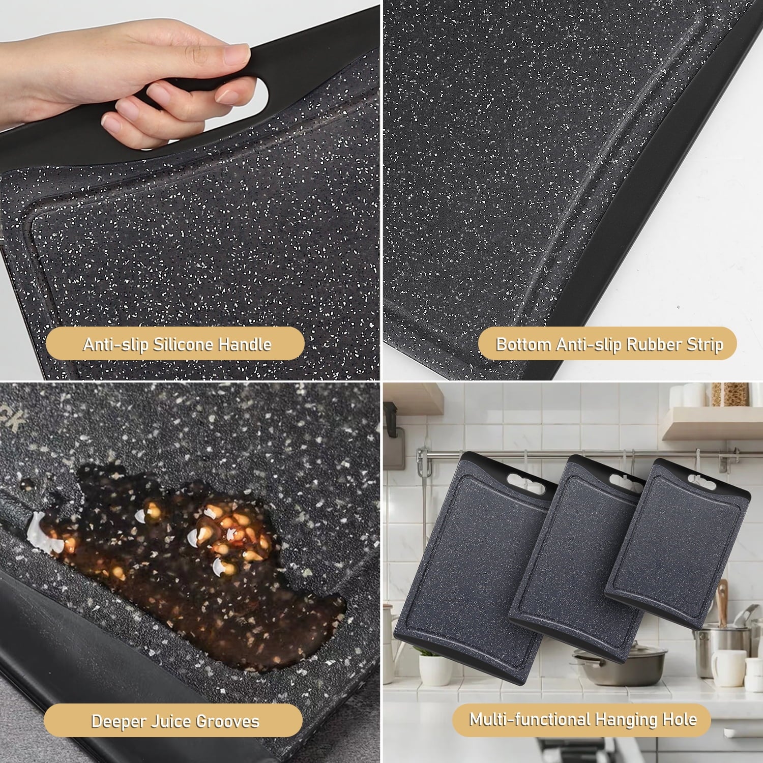 Extra Large Cutting Boards, AOKIWO Plastic Cutting Boards for Kitchen (Set of 3)Meat, Veggies Cutting Board Set Dishw... - Image 3