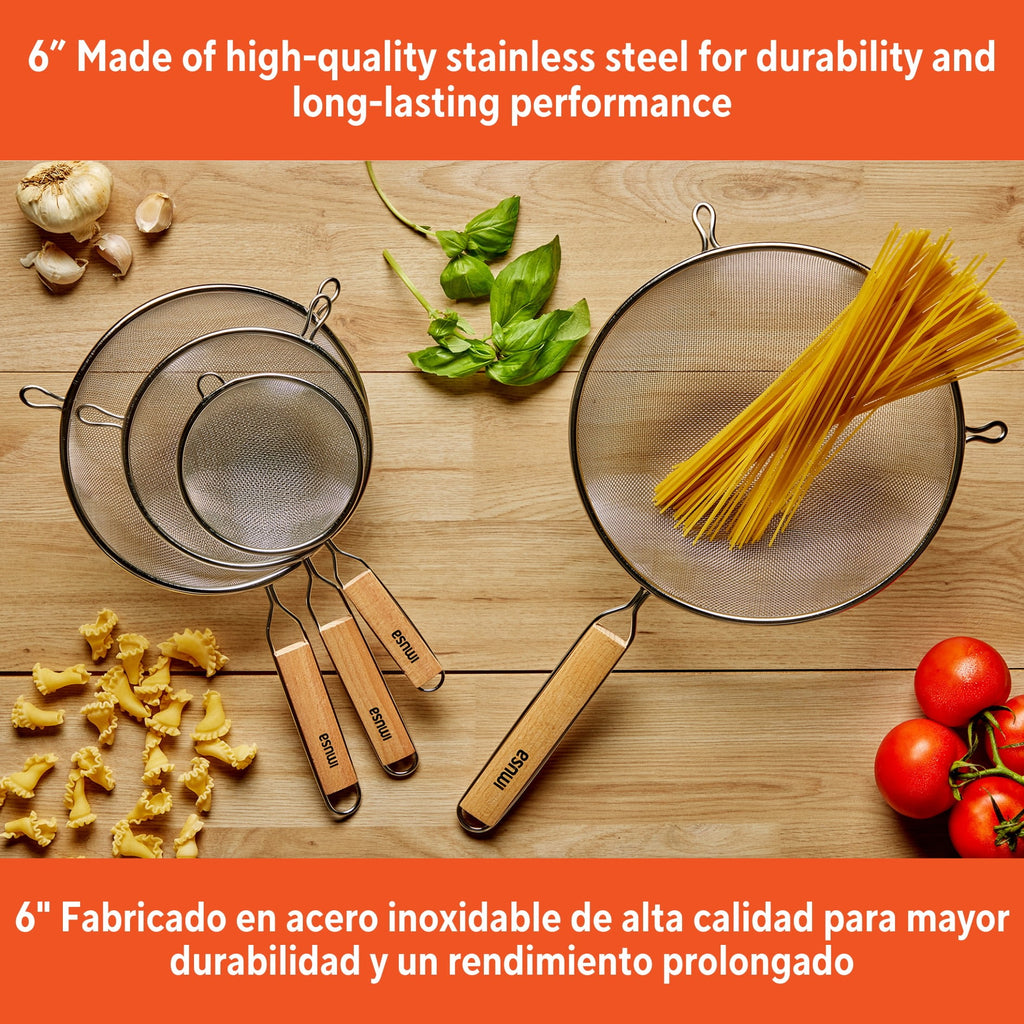 IMUSA 6in Stainless Steel Strainer with Wood Handle - Image 3