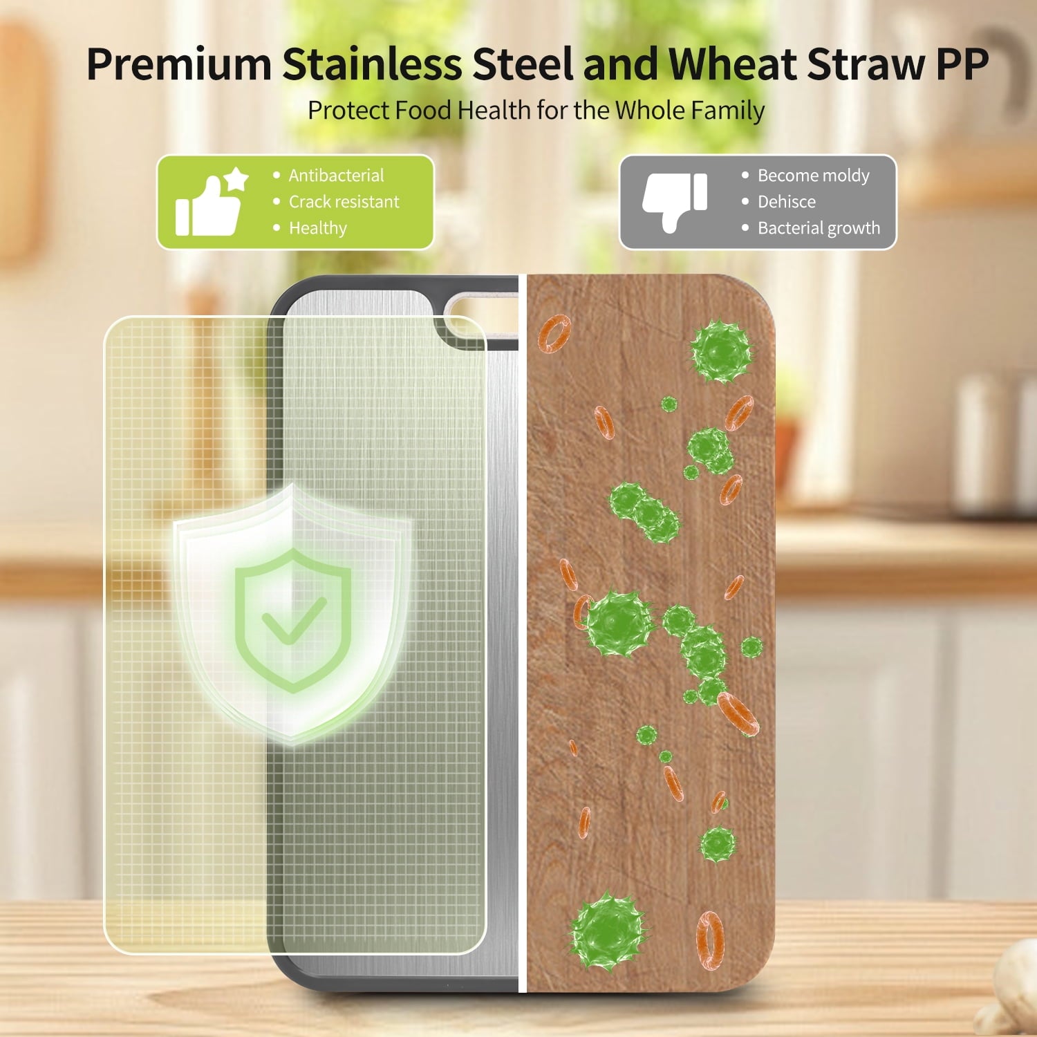 Stainless Steel Cutting Board Large, Double Sided Cutting Board for Kitchen, Non Toxic Chopping Board for Meat, Veget... - Image 3