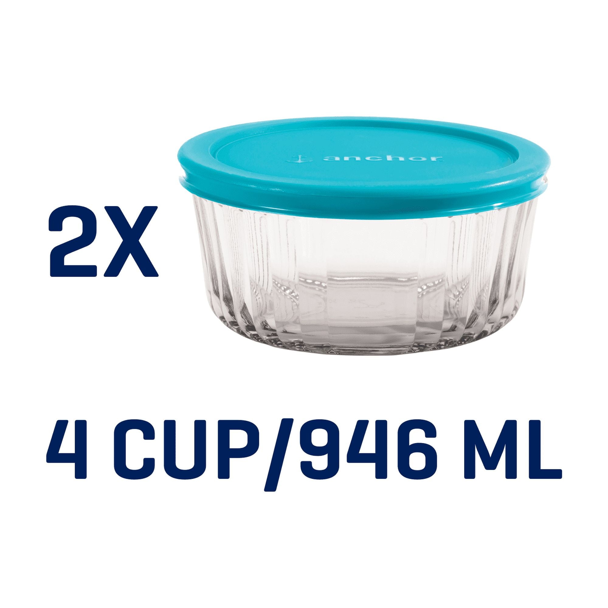 Anchor Hocking Sculpted Glass Food Storage Container with Lids, 4 Cup Round, Set of 2 - Image 4