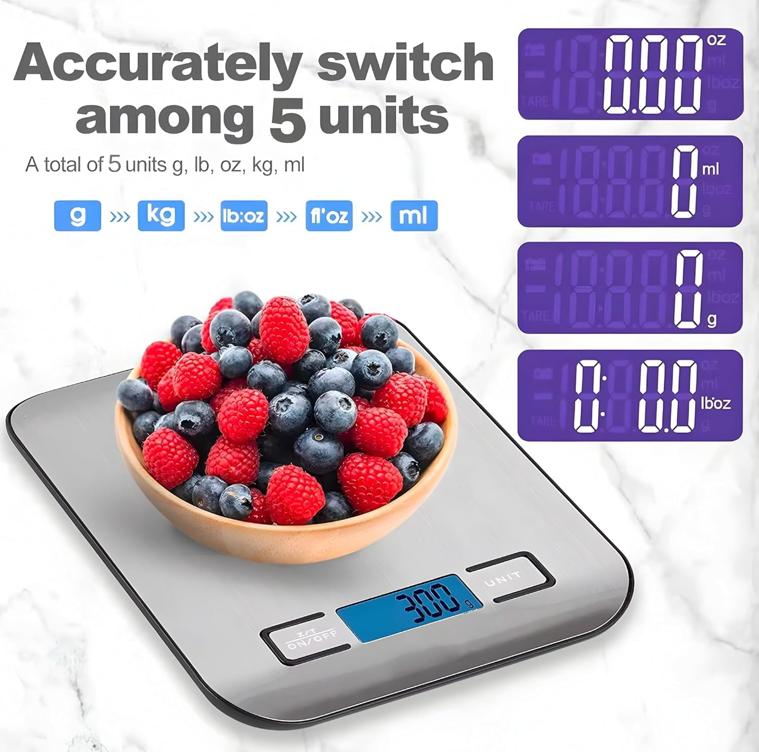Food Scale Digital Kitchen Scale with 1g/0.05oz Precise Graduation, 5 Units LCD Display Scale for Cooking/Baking in K... - Image 5