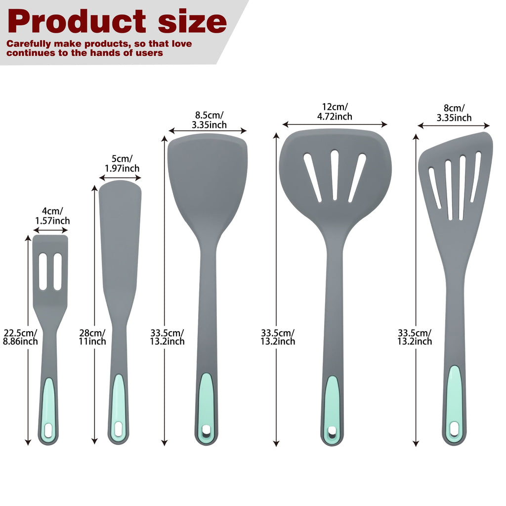 To encounter 5 Pieces Silicone Spatula Set, Non-Stick Silicone Turner Spatulas, Heat Resistance Cooking Utensils, Fli... - Image 6