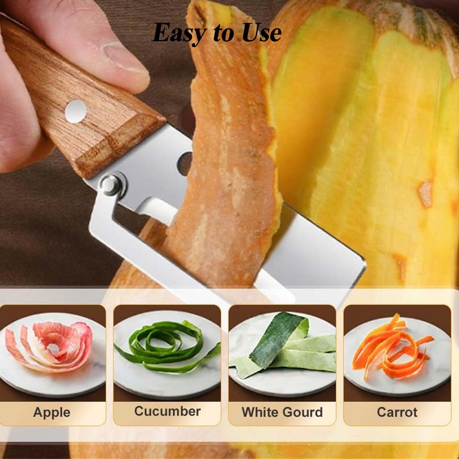 Multi-Functional Vegetable Peeler for Kitchen, Stainless Steel Fruit Potato Apple Peelers with Manual Wooden Handle, ... - Image 3