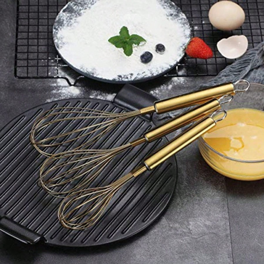 Gold Whisk Pack of 3 Stainless Steel 8"10" 12" Titianium Plating Whisks for Cooking Beater Wire Whisk Set Kitchen Wis... - Image 5