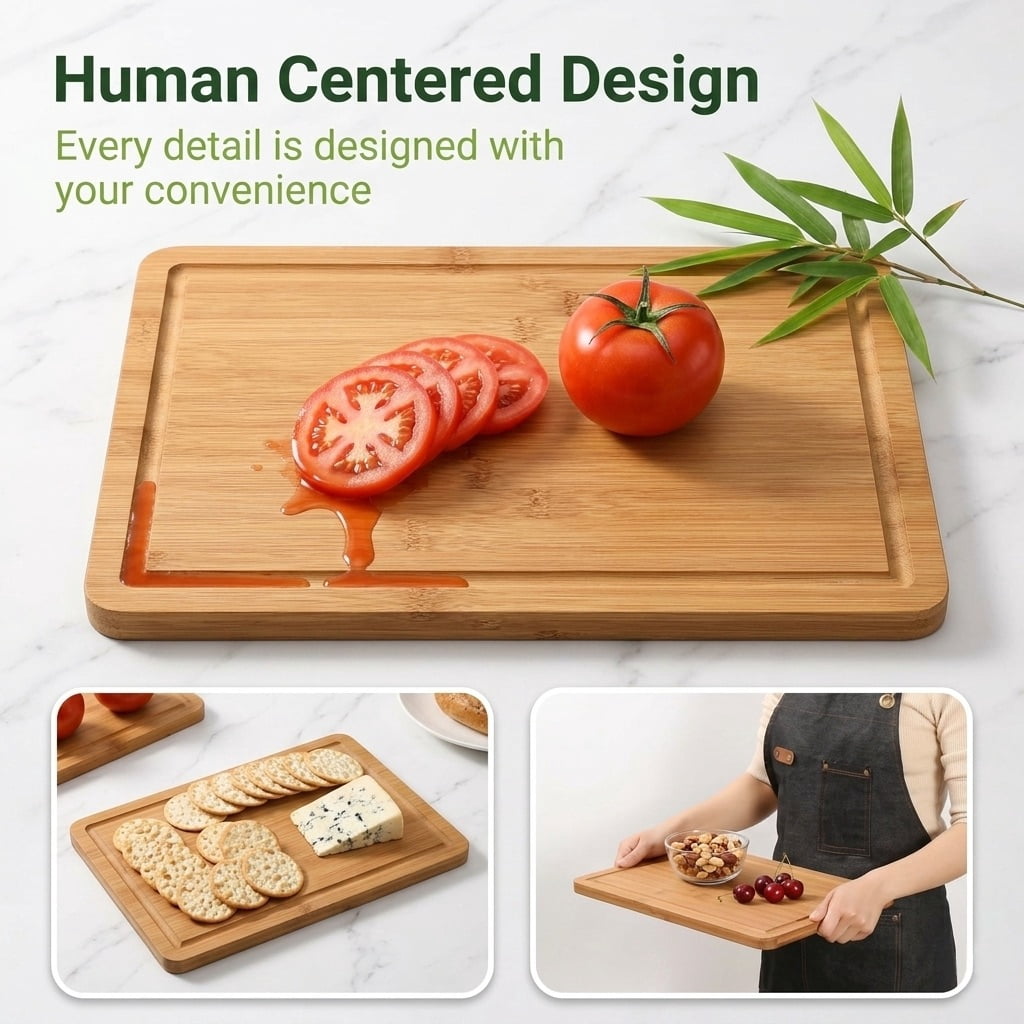 BEINGMATE Care Bamboo Cutting Board, Durable Wood Cutting Boards for Kitchen with Deep Juice Grooves & Built-in Handl... - Image 5