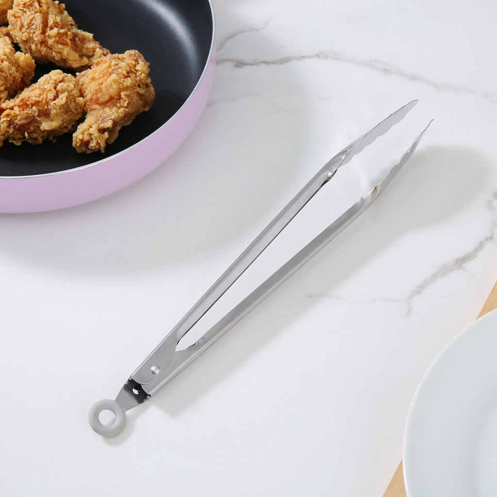 Mainstays 12 Inch Stainless Steel Locking Cooking Tongs with Lock Function - Silver - Image 3