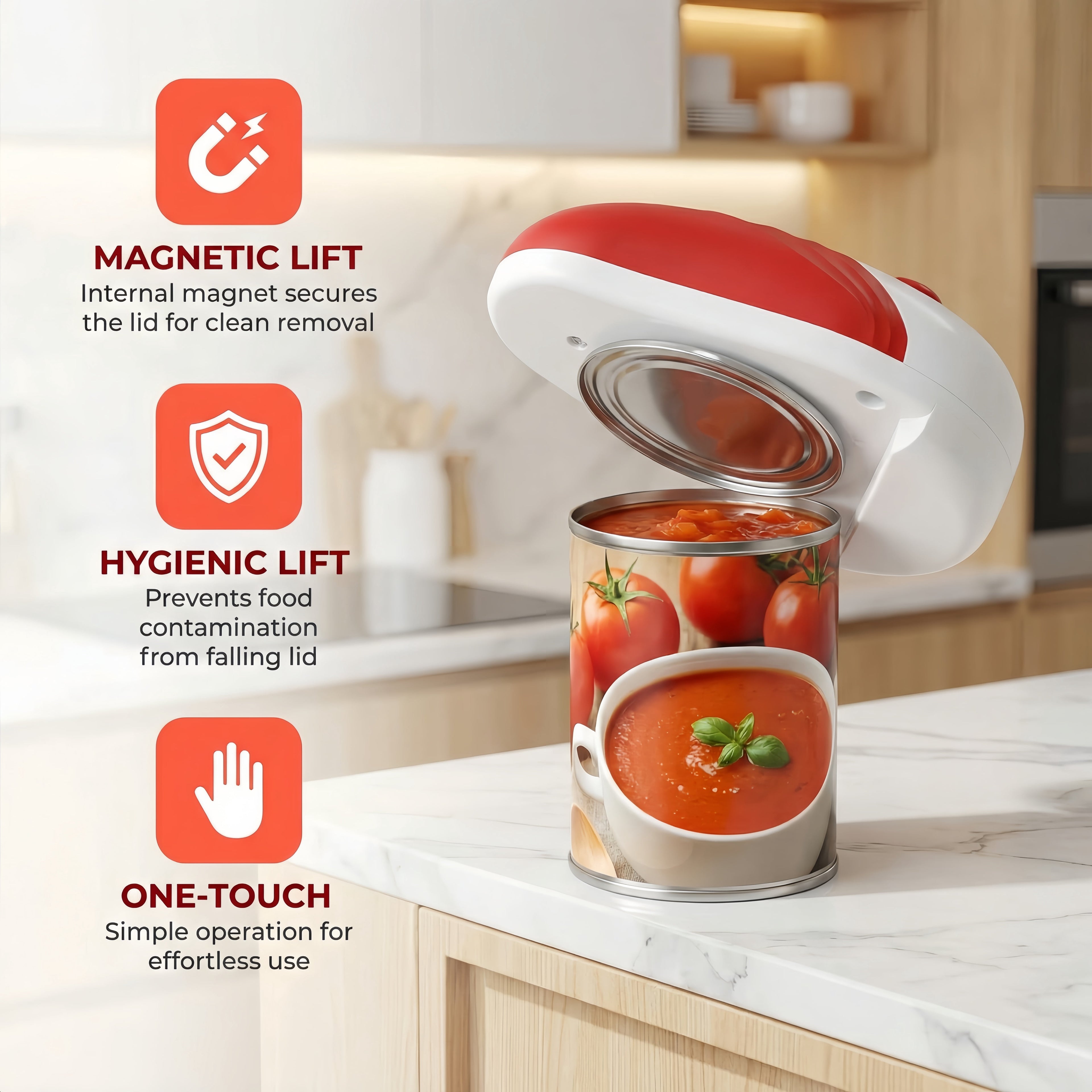 Auto Can Opener for Seniors with Arthritis, Easy Hands-Free Use, Red - Image 5