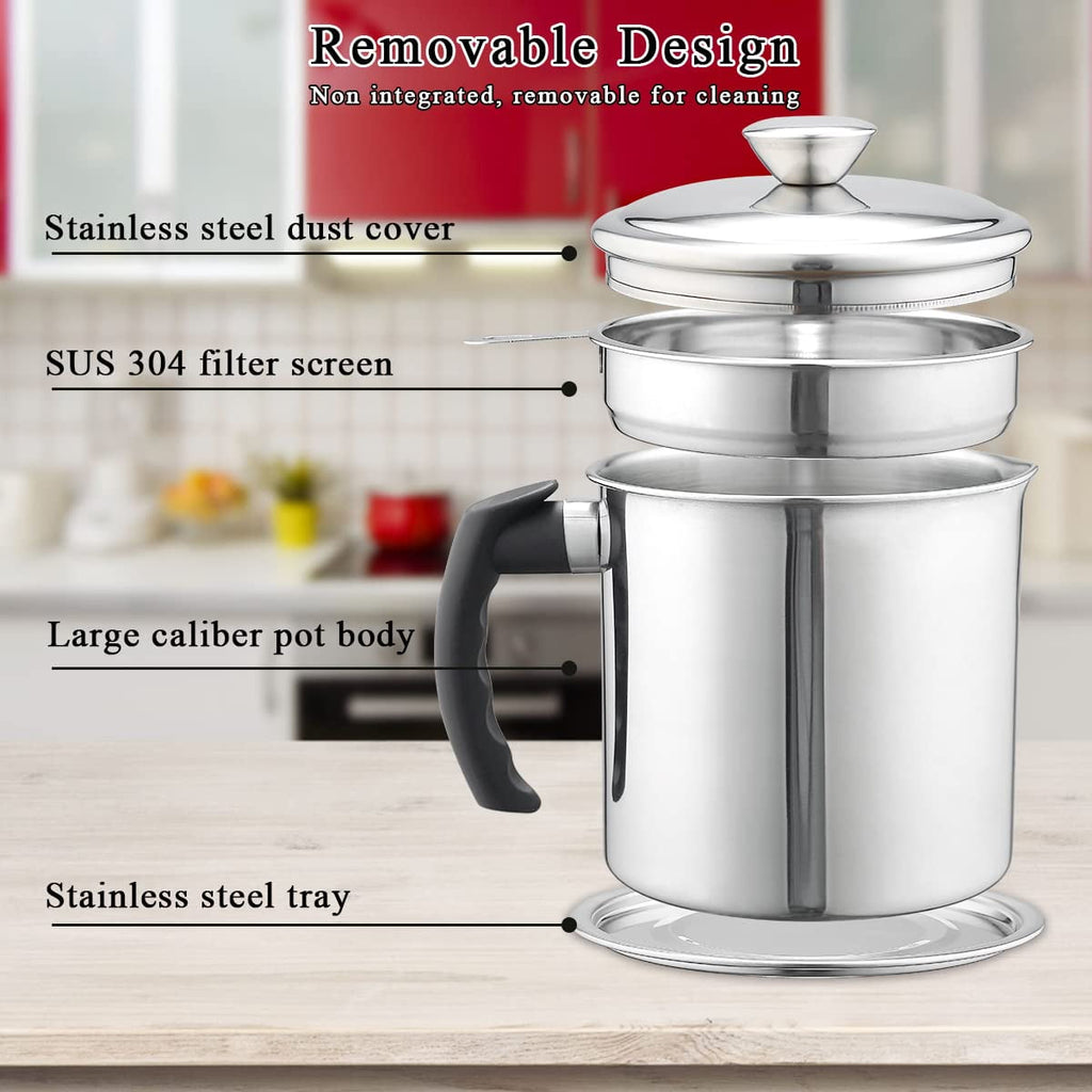 LJSXFI Bacon Grease Container With Strainer, 1.8L(60oz) Kitchen Stainless Steel Oil Container Can with Lid and Anti-s... - Image 5