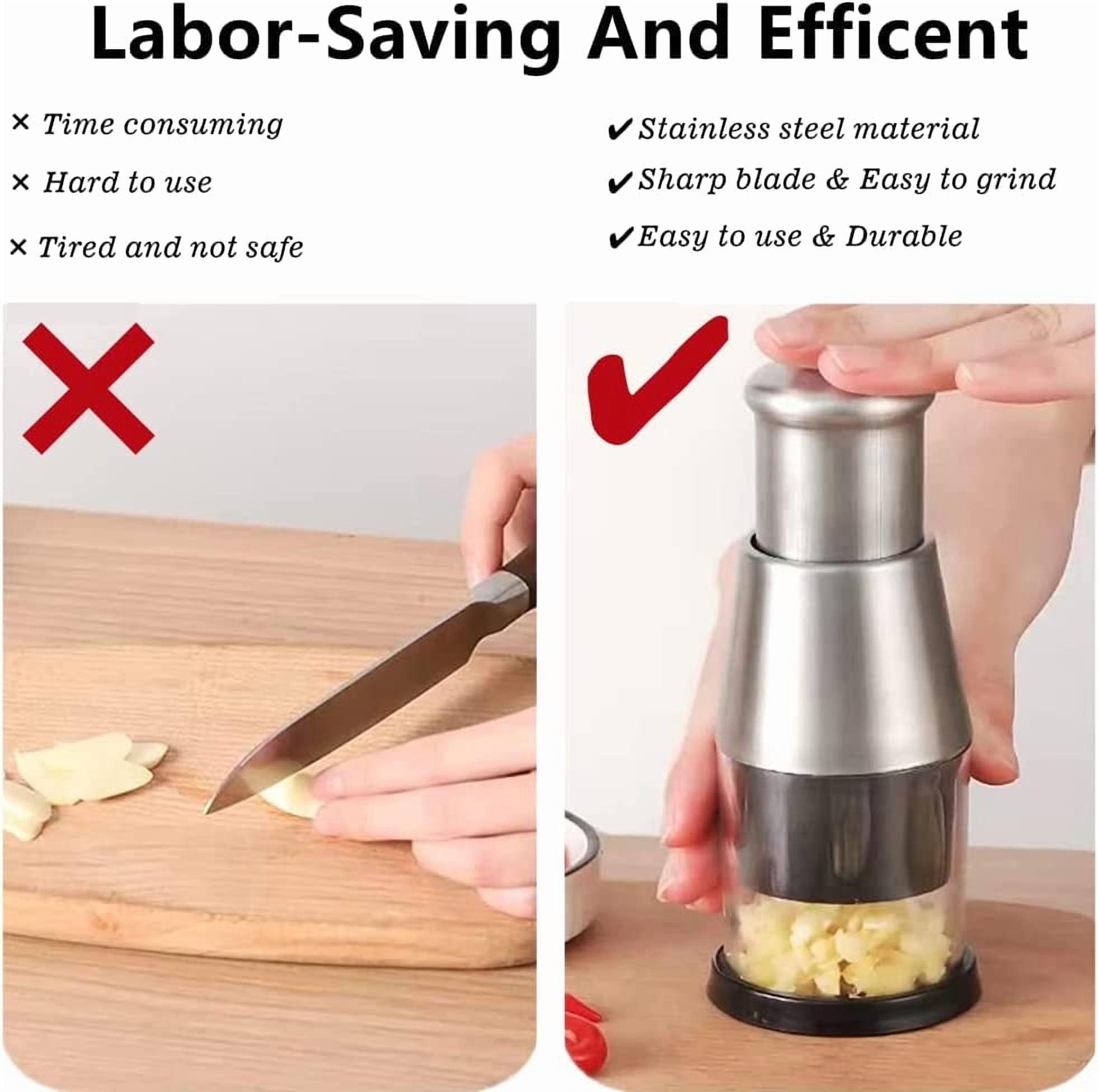 Wzw Multifunctional Stainless Steel Garlic Chopper Onion Press Manual Vegetable Chopper Easy Clean Silver Knives - Image 4