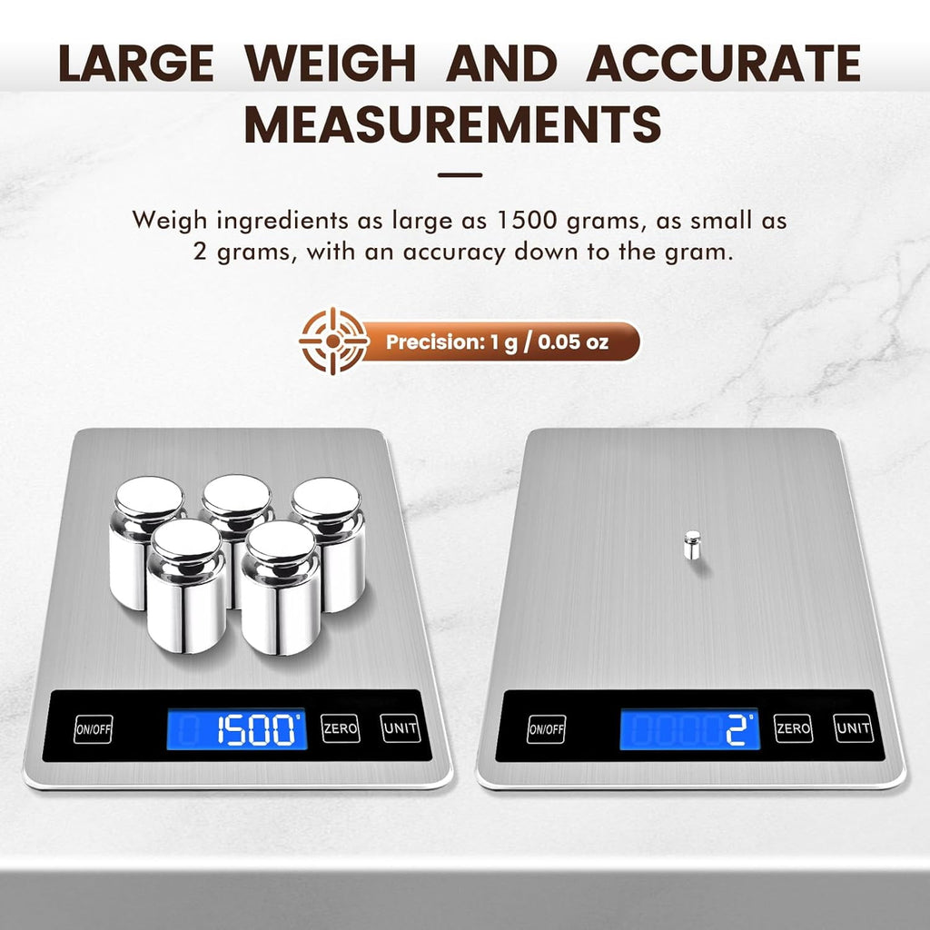 33lb Digital Kitchen Scale, 1g/0.05oz Accuracy, USB Rechargeable or Battery Powered, Waterproof Stainless Steel with ... - Image 6