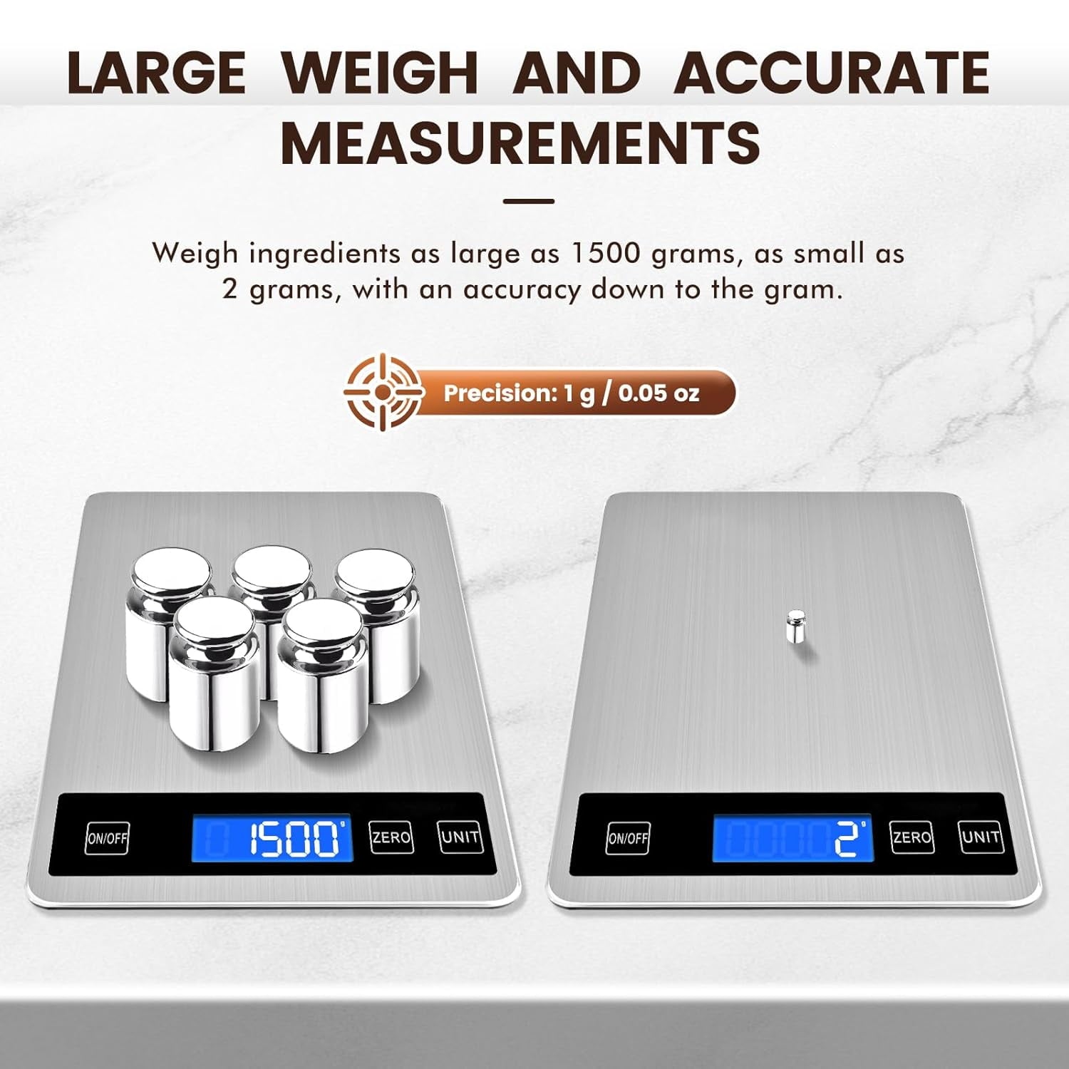 33lb Digital Kitchen Scale, 1g/0.05oz Accuracy, USB Rechargeable or Battery Powered, Waterproof Stainless Steel with ... - Image 6