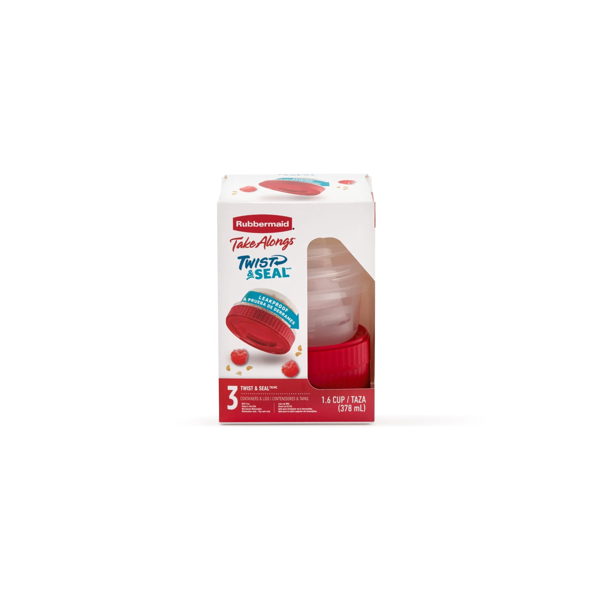 (3 pack) Rubbermaid TakeAlongs Twist & Seal 1.6-Cup Food Storage Containers, Ruby Red, 3 pack - Image 3