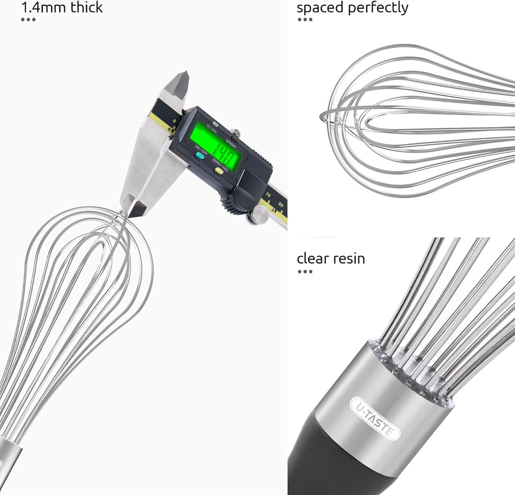 U-Taste Balloon Whisk for Cooking: 18/10 Stainless Steel Kitchen Wire Whisk, Medium Heavy Duty Egg Beater, Manual Bak... - Image 6