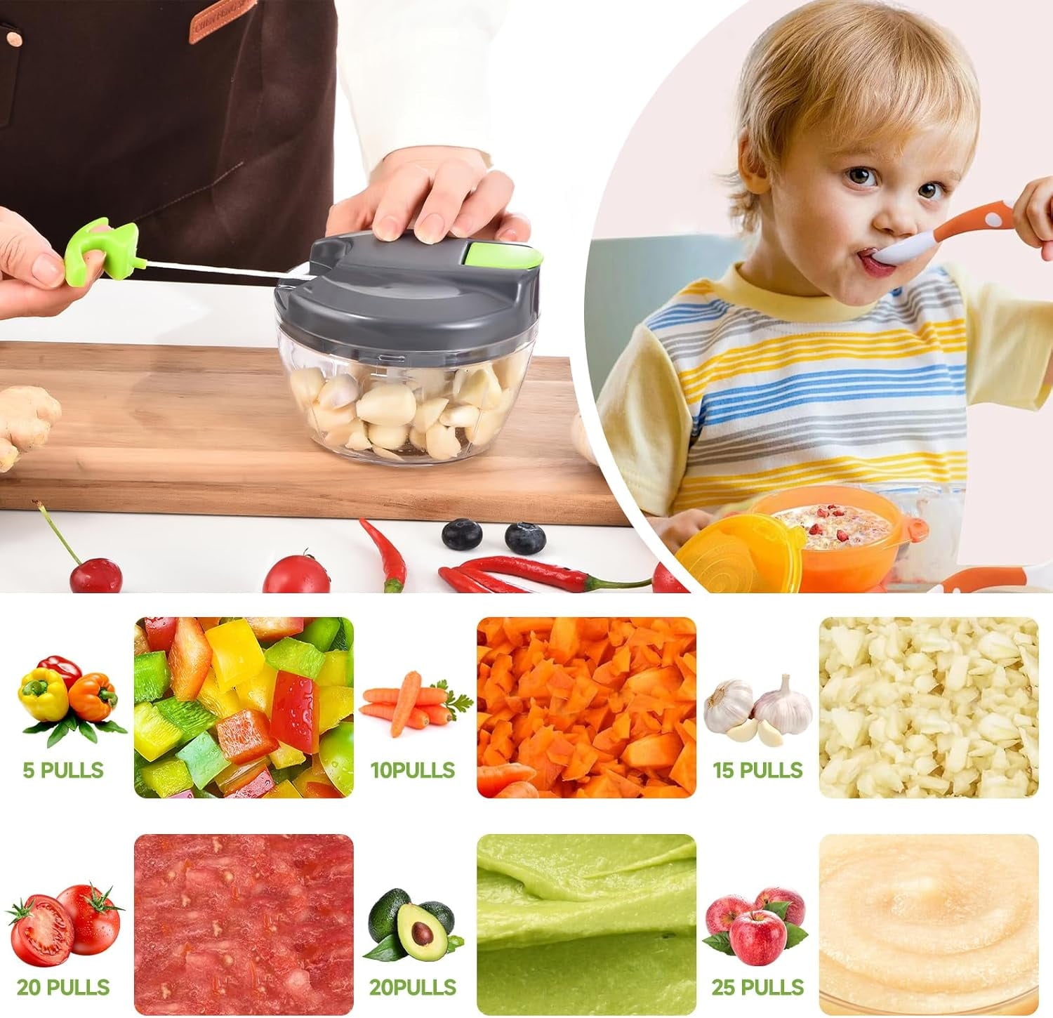 Manual Food Processor Vegetable Chopper, Portable Hand Pull String Garlic Mincer Onion Cutter for Veggies, Ginger, Fr... - Image 2