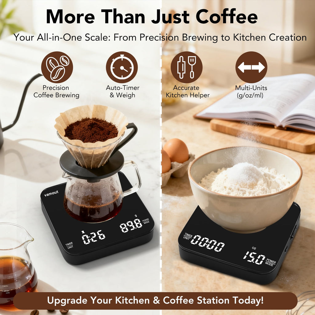 VAMOUT Coffee Scale with Timer, Rechargeable Mini Espresso Scale, 2kg/0.1g Accurate Food Scale for Pour-Over and Espr... - Image 3