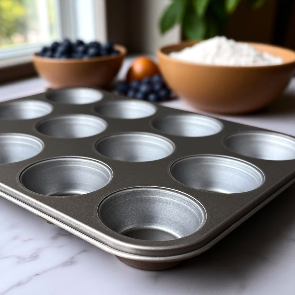 Mainstays 12-Cup Nonstick Muffin Pan, Cupcake Pan, 2.9" Diameter Cup, Gray, 1 Count - Image 3