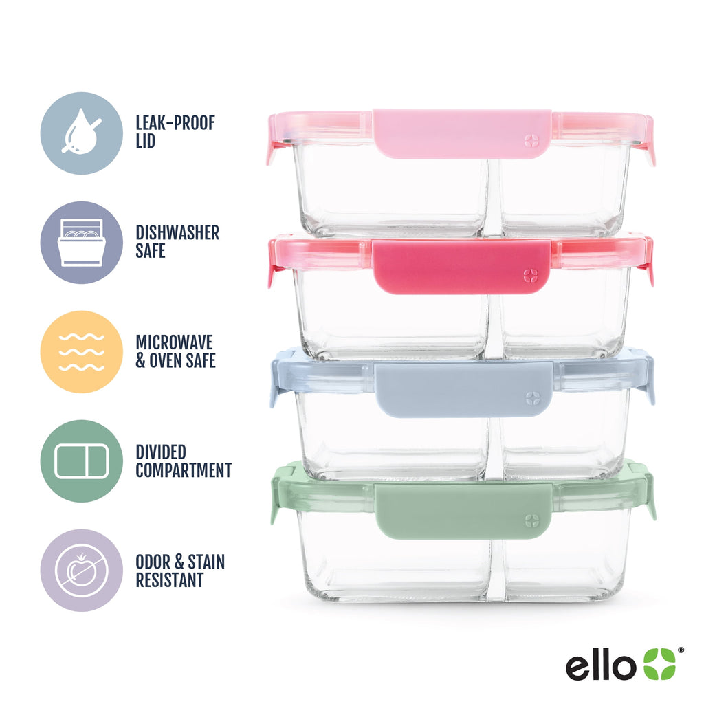 Ello Color Lock 8pc 3.4 Cup Divided Glass Meal Prep Set - Image 5