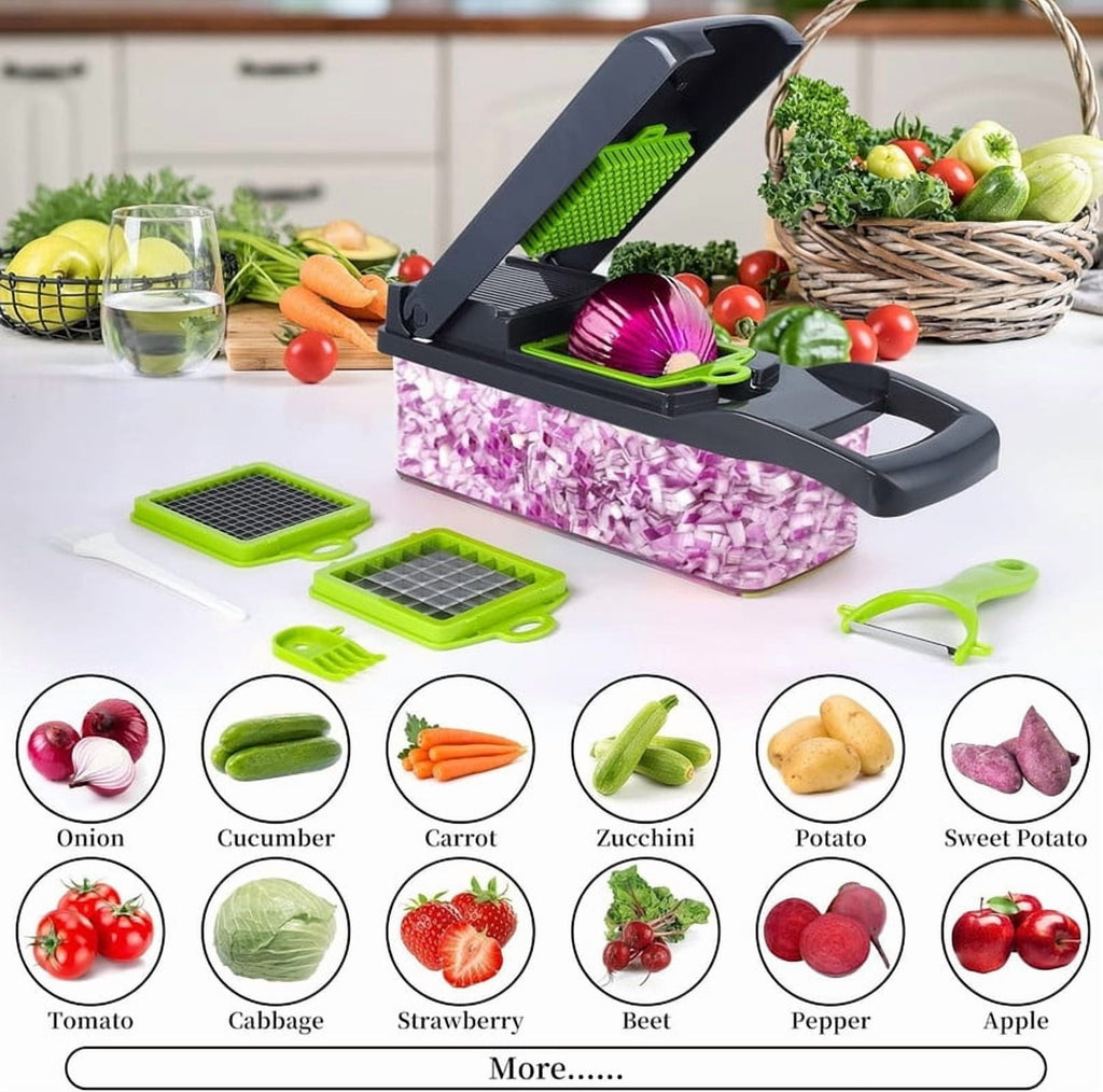 Vegetable Chopper Cutter Slicer Multifunctional 15-in-1 Food Veggie Salad Onion Chopper Cutter Dicer with Container, ... - Image 3