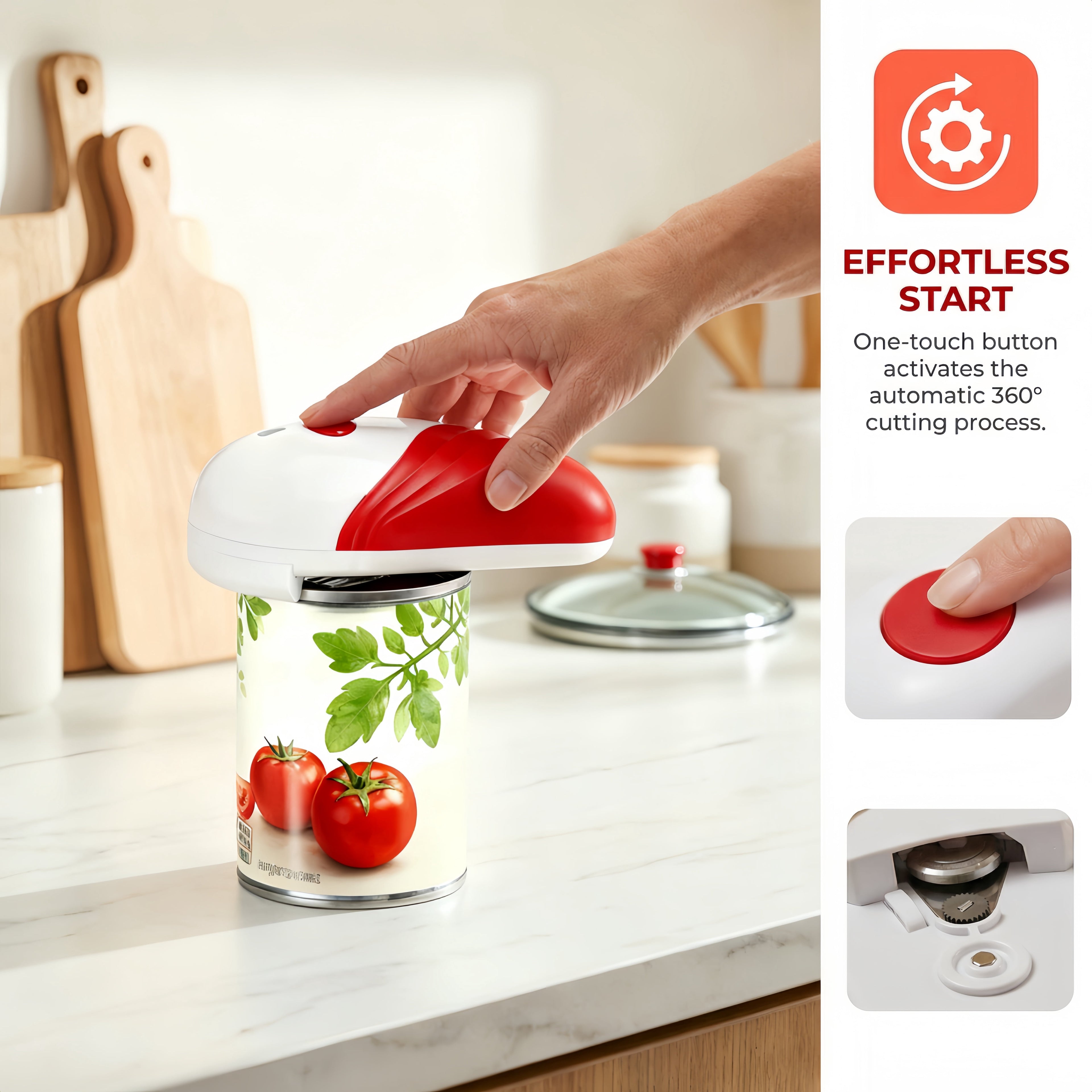 Auto Can Opener for Seniors with Arthritis, Easy Hands-Free Use, Red - Image 6