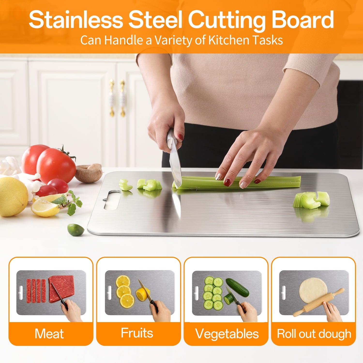 TINANA 3 PCS Stainless Steel Cutting Board for Kitchen (S+M+L), Durable, Hygienic and Dishwasher Safe - Image 6