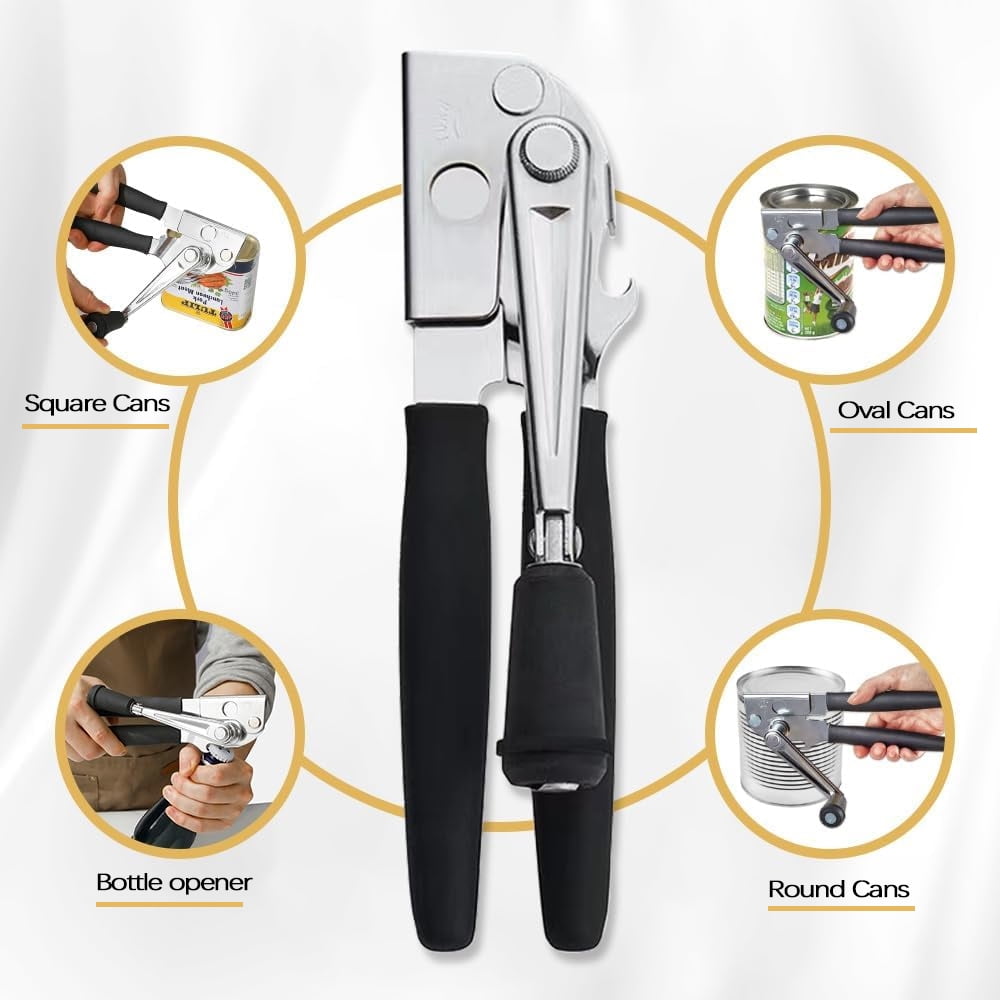 Manual Hand-Crank Commercial Heavy-Duty 2-in-1 Bottle Cap Can Opener with Ergonomic Rubber Grip - Arthritis Friendly ... - Image 4