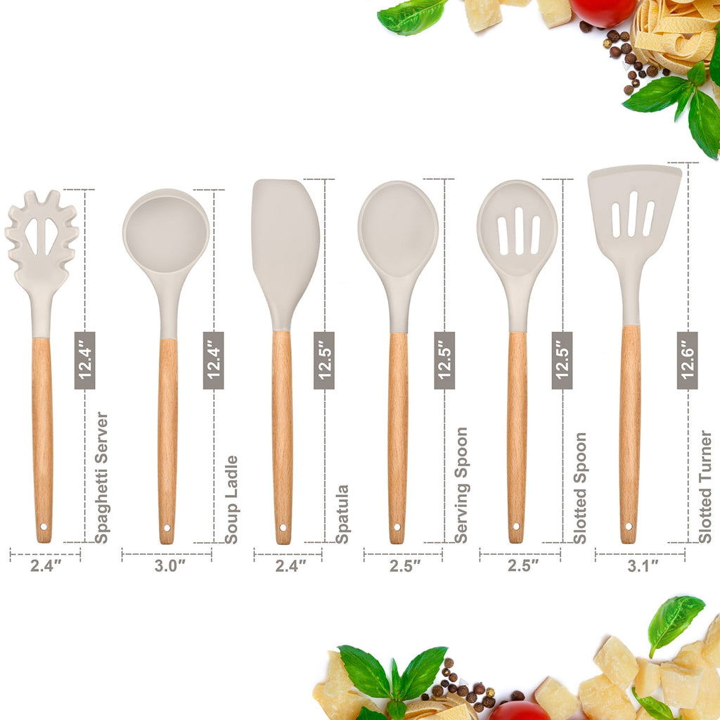 Vesteel Kitchen Utensils Set of 6, Silicone Cooking Utensils with Wooden Handle, Non-Stick Cookware & Heat Resistant,... - Image 2