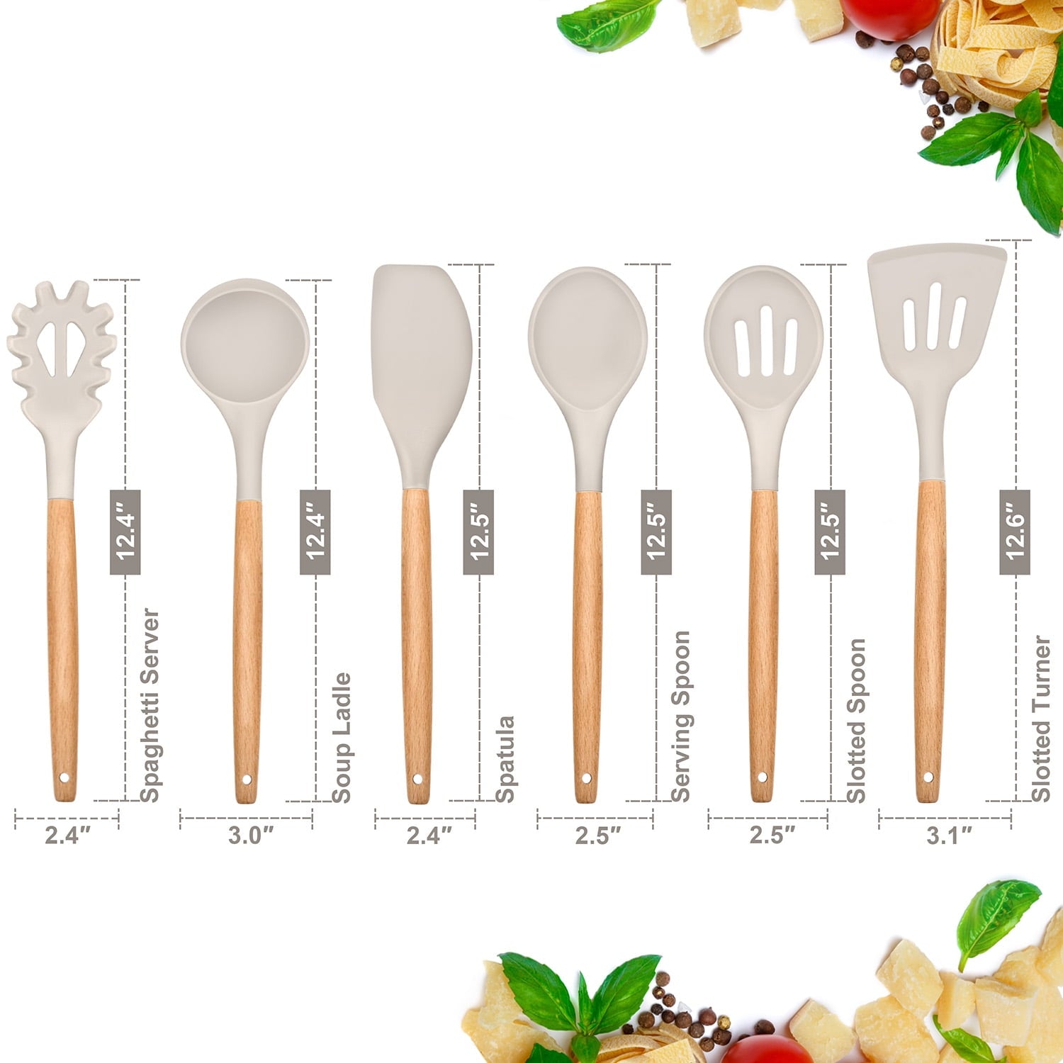 Vesteel Kitchen Utensils Set of 6, Silicone Cooking Utensils with Wooden Handle, Non-Stick Cookware & Heat Resistant,... - Image 2