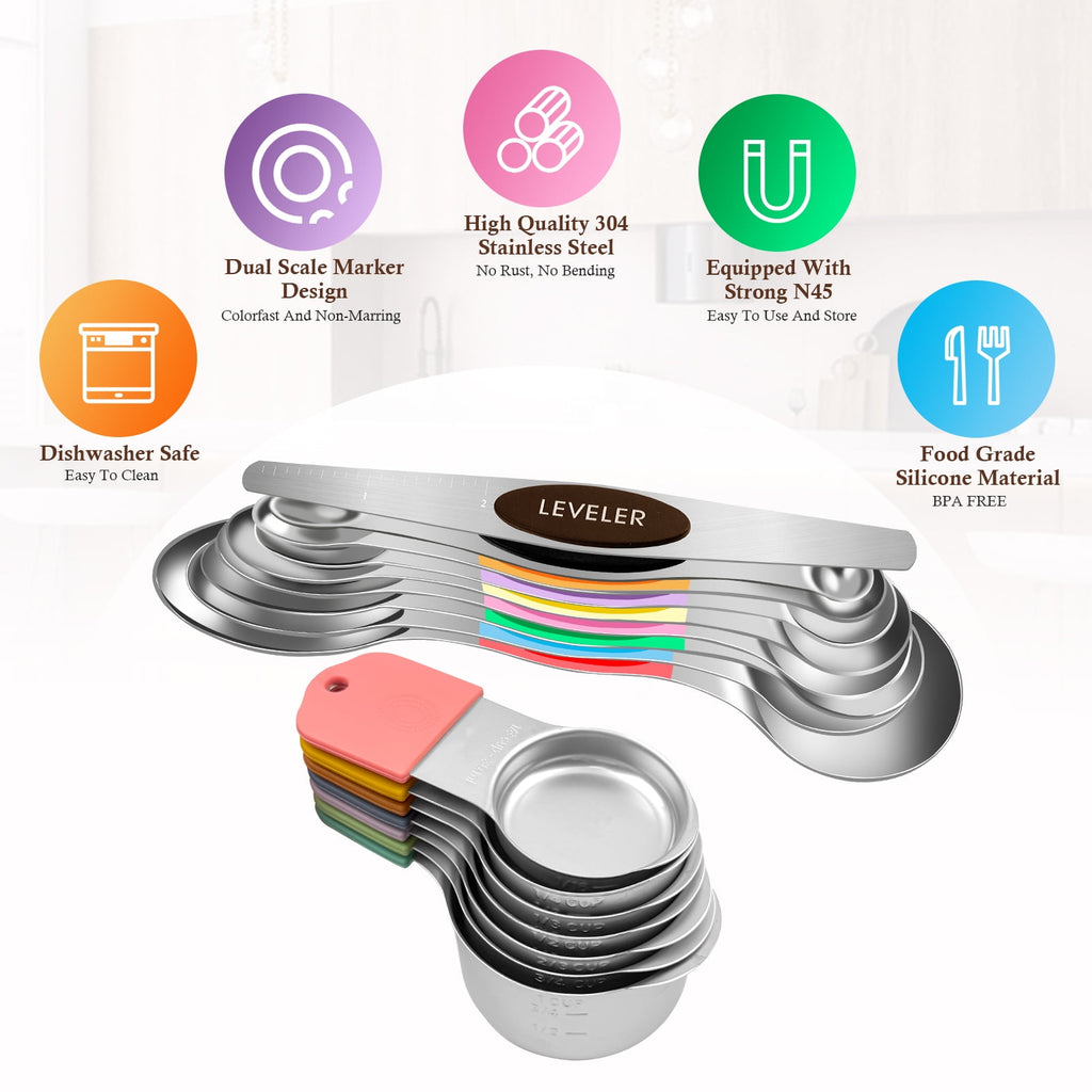 Godance Magnetic Measuring Cups and Spoons Set Including 7 Stainless Steel Stackable Measuring Cup 8 Double Sided Mag... - Image 4