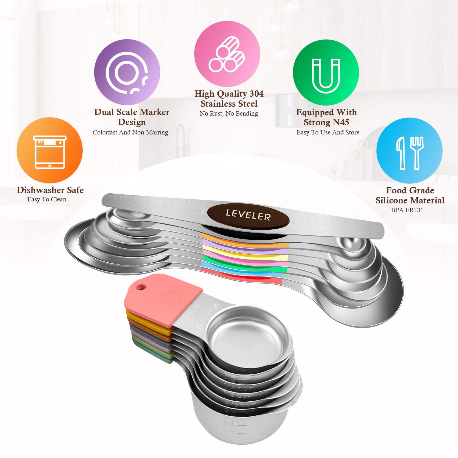 Godance Magnetic Measuring Cups and Spoons Set Including 7 Stainless Steel Stackable Measuring Cup 8 Double Sided Mag... - Image 4
