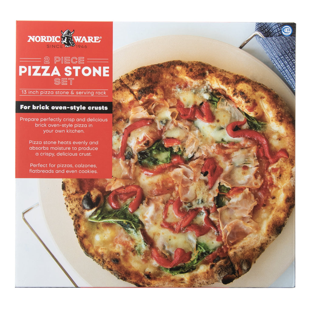 2-Piece Pizza Bakeware Set with 13" Ceramic Pizza Stone and Steel Wire Holder - Image 4