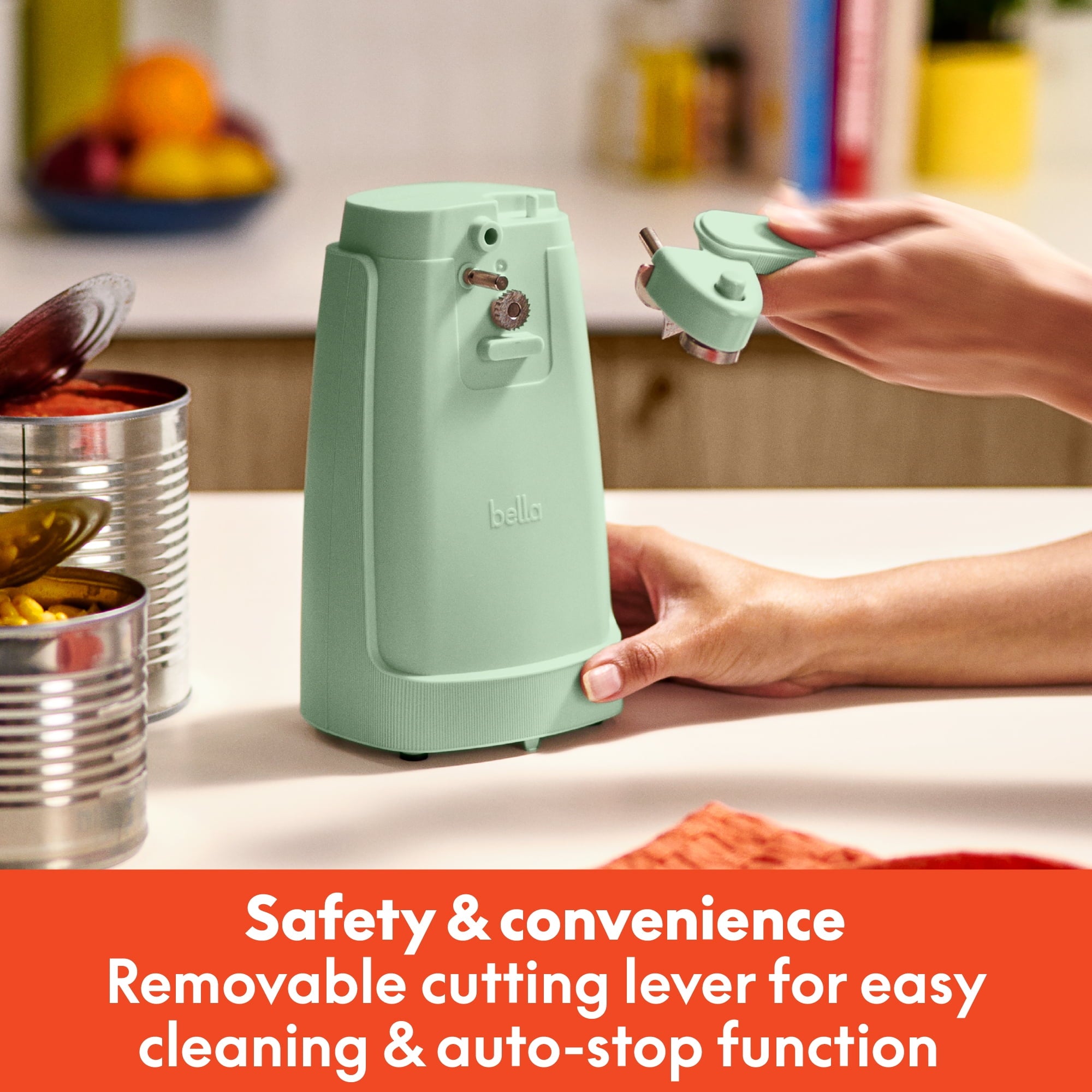 Electric Can Opener with Stainless Steel Cutting Blade and Cord Storage, Seaglass - Image 6