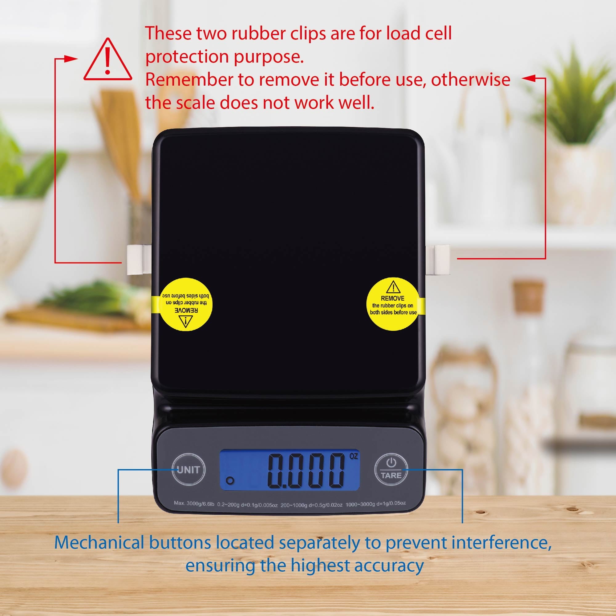 Mainstays 6LB High Precision Digital Kitchen Scale with Blue Backlit, Black - Image 2
