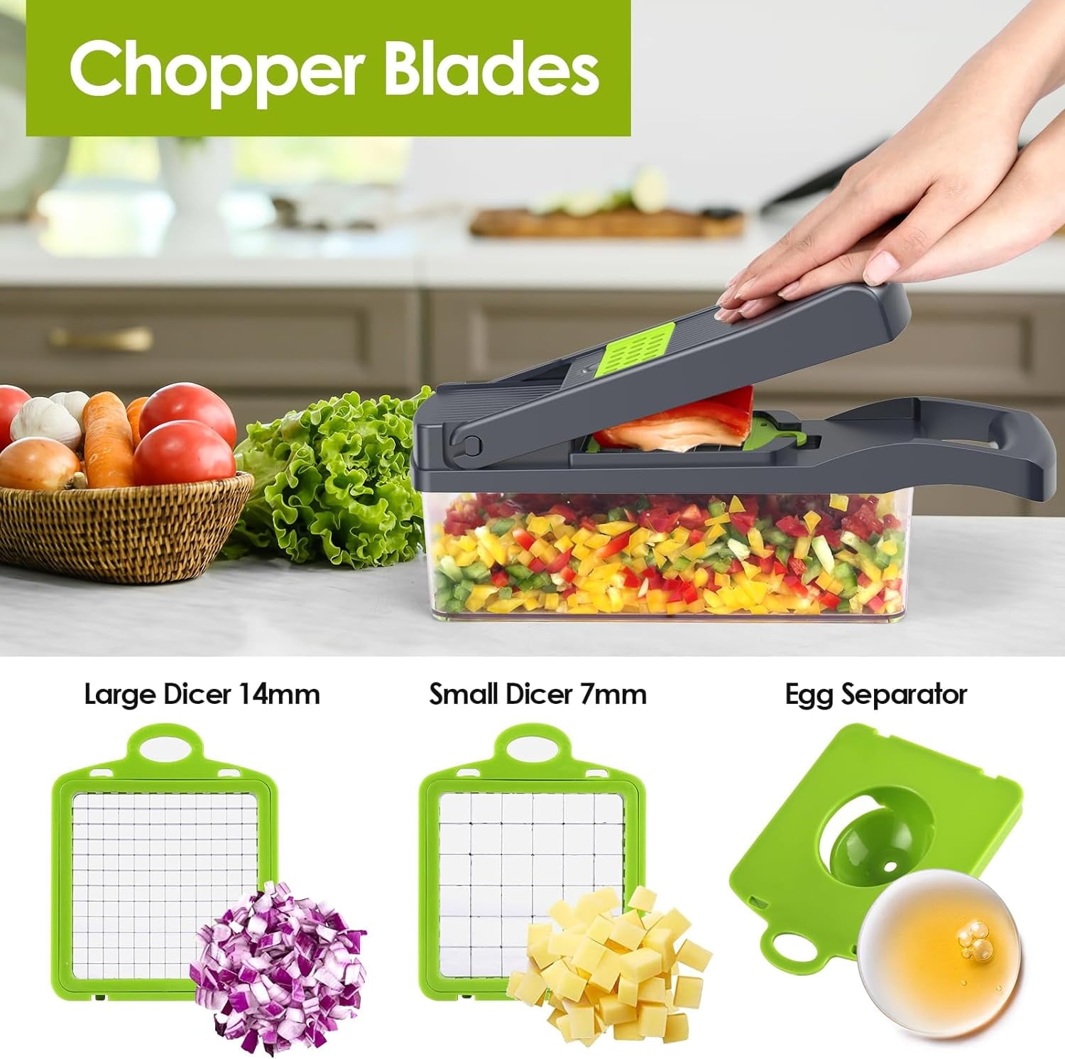 Vegetable Chopper, sktome Veggie Chopper, Multifunctional 12 in 1 Food Chopper, Vegetable Slicer Dicer with 8 Blades,... - Image 2