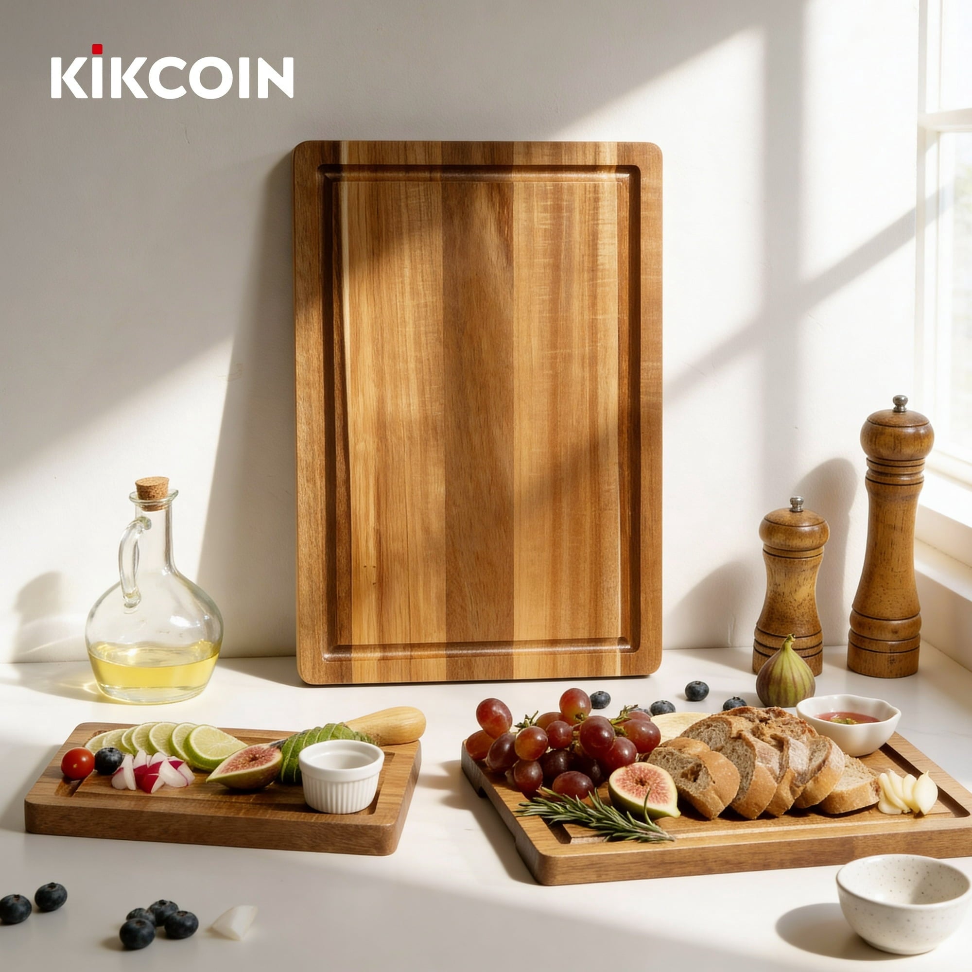 Kikcoin Acacia Wood Cutting Board, Cutting Board Set of 3 with Juice Groove, Wooden Chopping Boards for Kitchen, for ... - Image 5