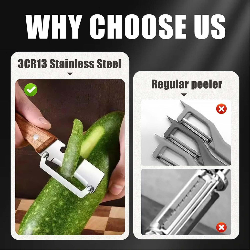 Multi-Functional Vegetable Peeler for Kitchen | Non-Slip Wooden Handle & Bottle Opener with Stainless Steel Blade for... - Image 6