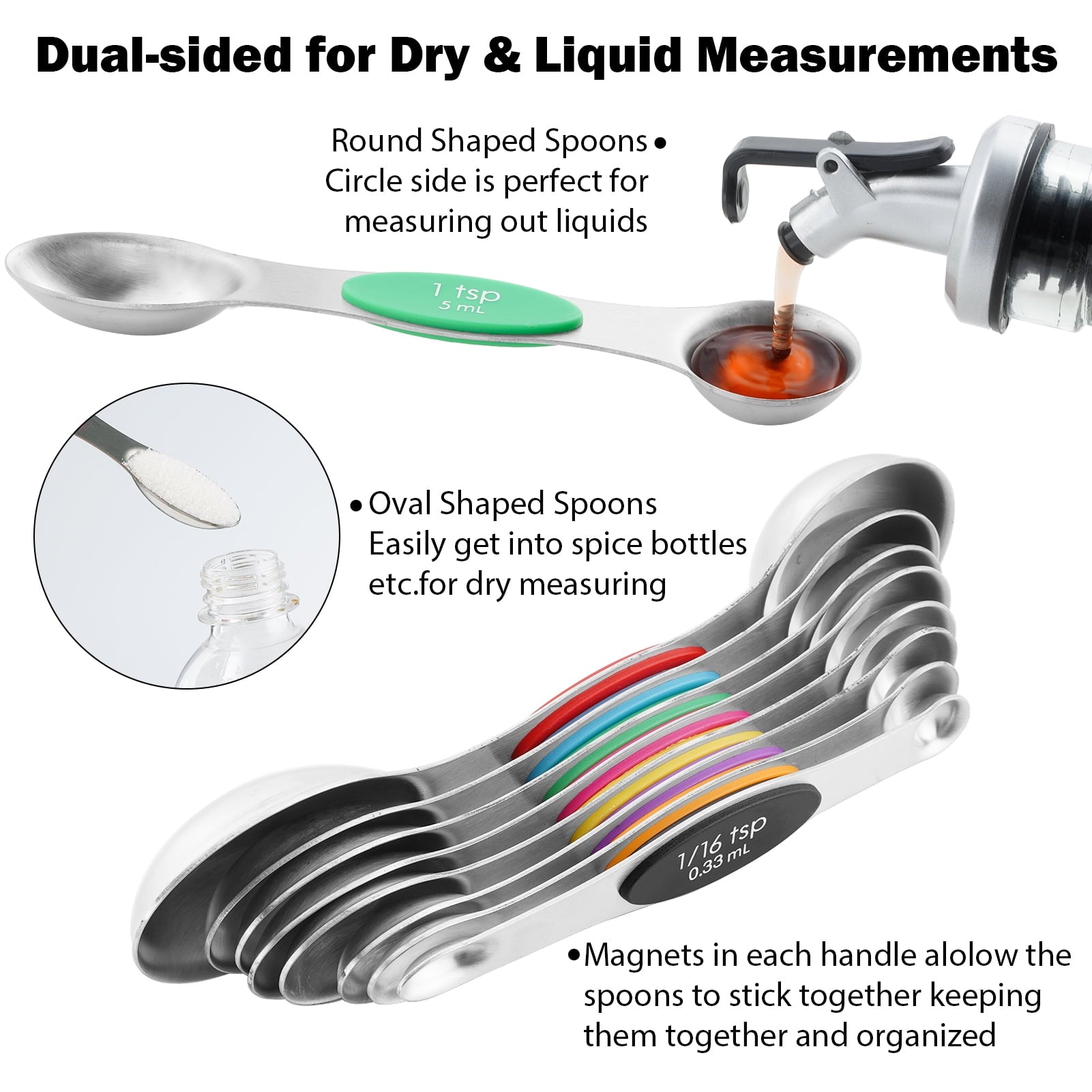 Lumikrypt 16 Piece Magnetic Measuring Cups and Spoons Set, Stainless Steel Nesting Metal Measuring Cups Set with Leve... - Image 5