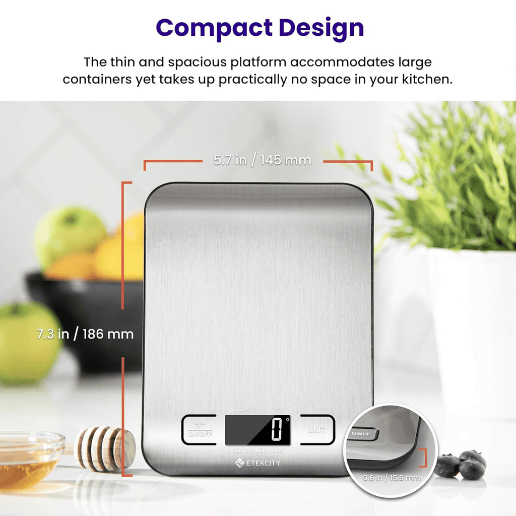 Etekcity Kitchen Scale, Digital Food Scale, 304 Stainless Steel, 11lb/5kg, Silver, EK6015 - Image 4