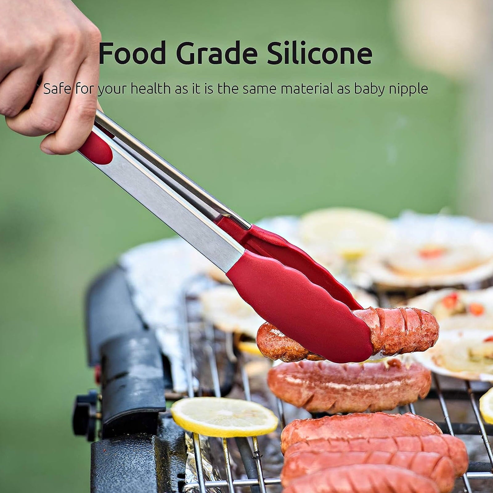 Bundlepro Stainless Steel Kitchen Locking Cooking Tongs with Silicone Tips,Set of 3-7" 9" 12", Red - Image 6