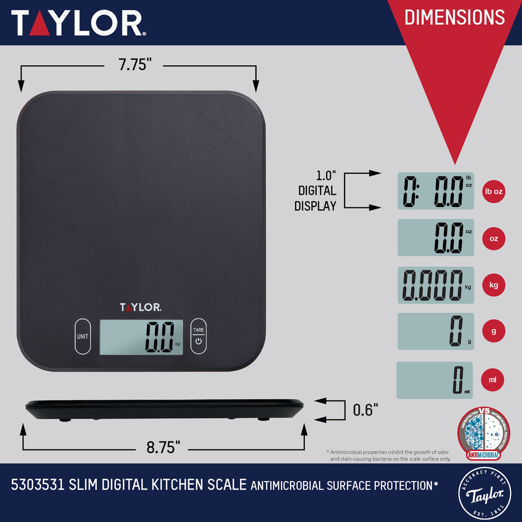Taylor Antimicrobial 11LB Kitchen Scale Black - Image 3