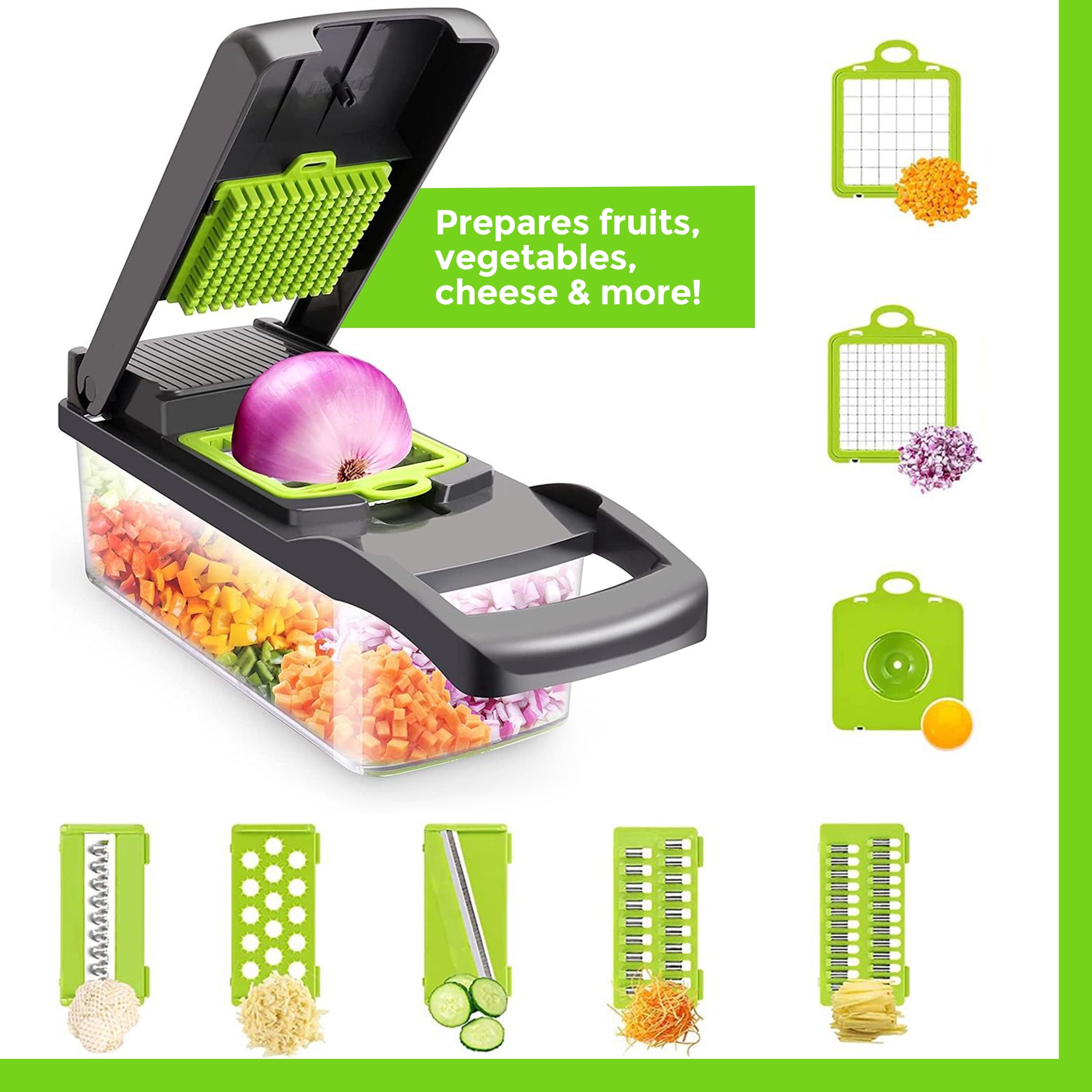 13-in-1 Vegetable Chopper & Slicer - Multifunctional Onion Chopper with 8 Blades, Colander Basket & Container | Mini ... - Image 3