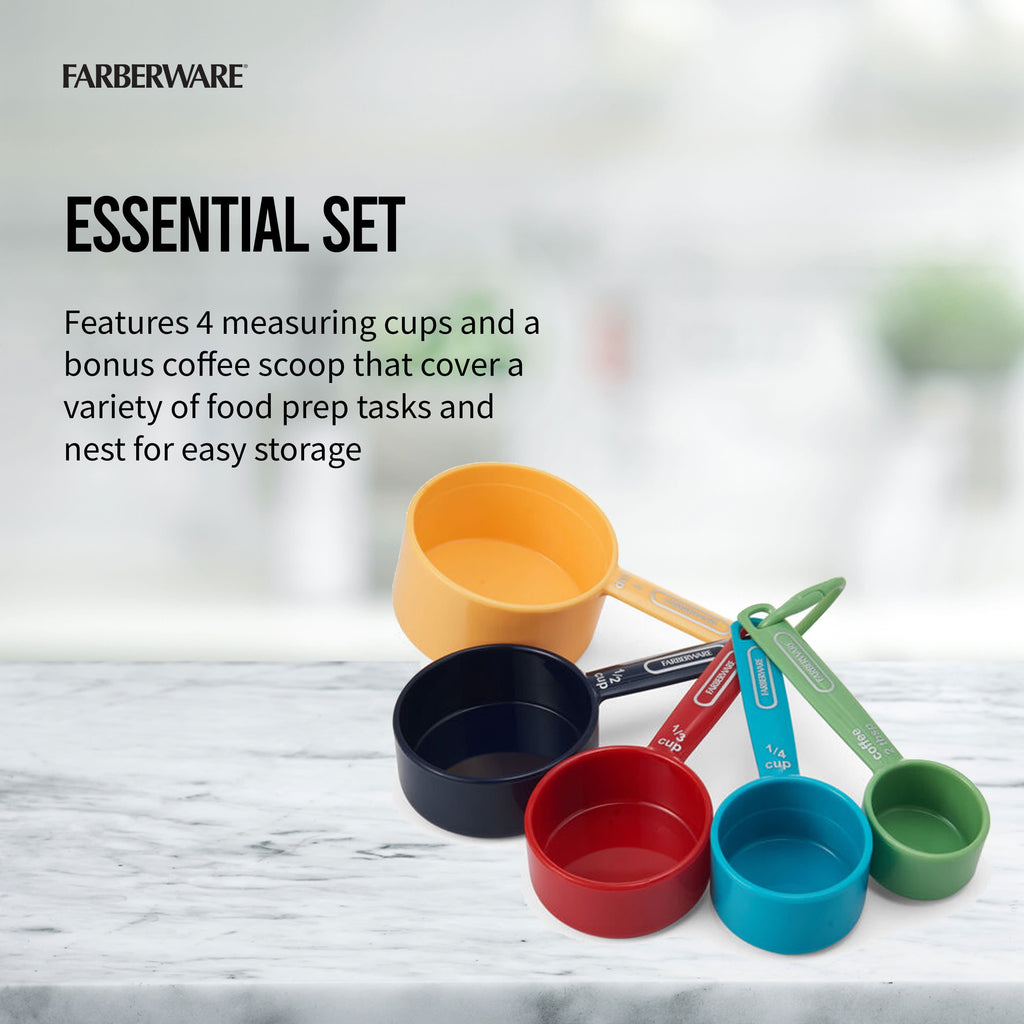 Plastic Multicolor Nesting Measuring Cup Set with Bonus Coffee Scoop, 5-Piece - Image 4