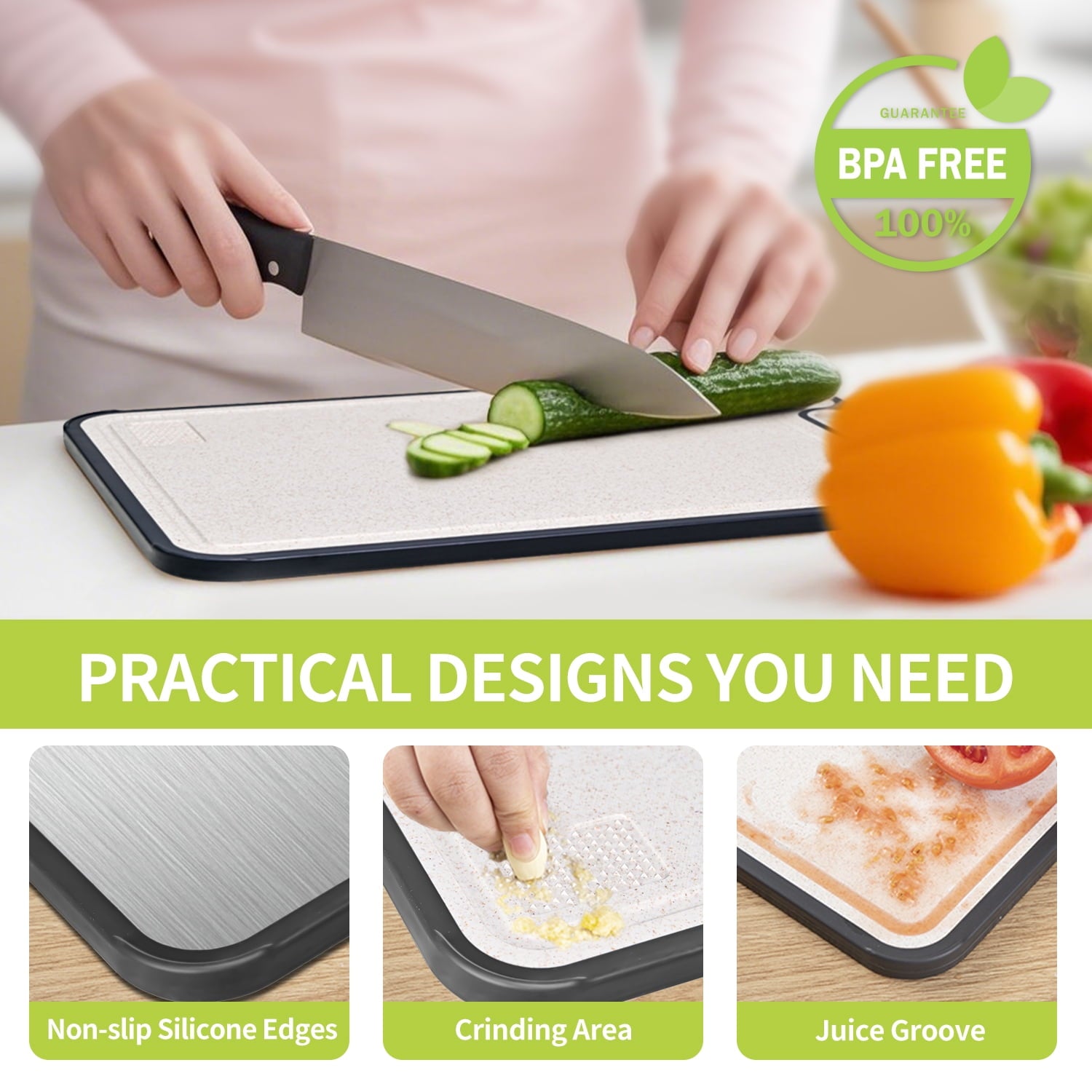 Stainless Steel Cutting Board Large, Double Sided Cutting Board for Kitchen, Non Toxic Chopping Board for Meat, Veget... - Image 6